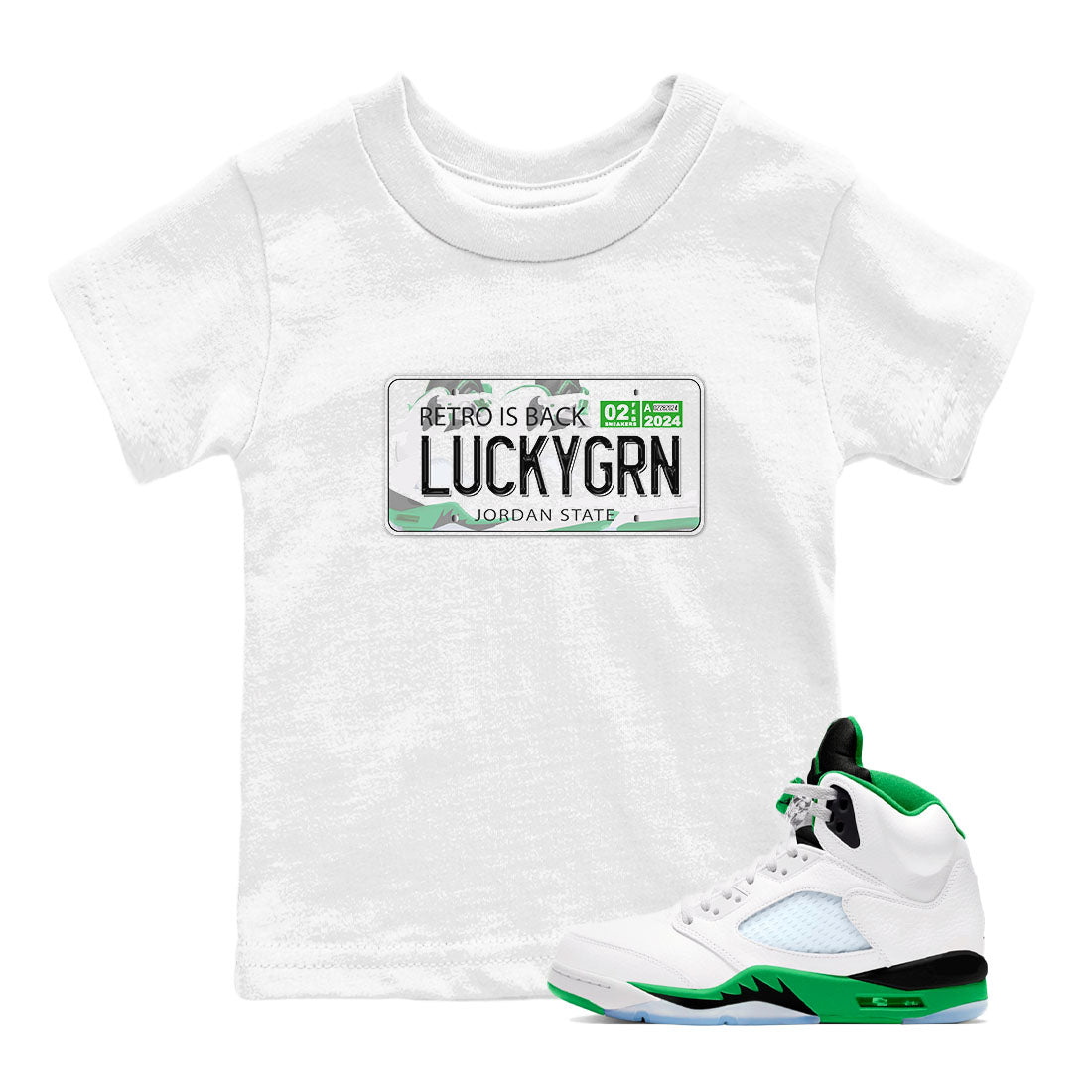 5s Lucky Green shirt to match jordans Jordan Plate sneaker tees Air Jordan 5 Lucky Green Drip Gear Zone baby toddler White 1 cotton Shirt