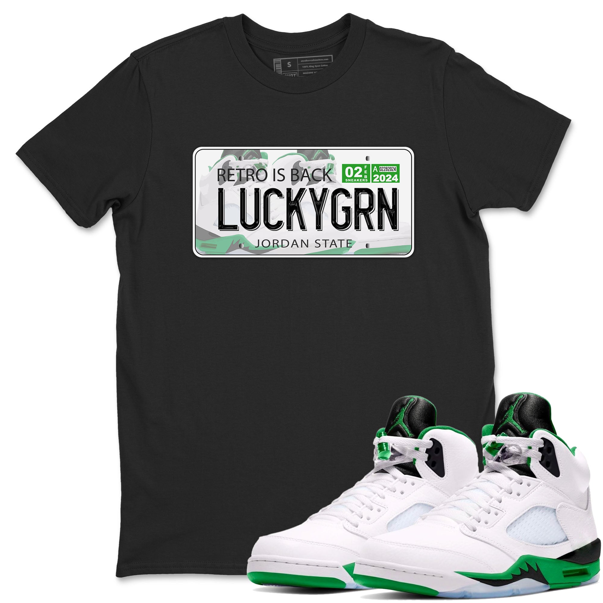 5s Lucky Green shirt to match jordans Jordan Plate sneaker tees Air Jordan 5 Lucky Green Drip Gear Zone unisex cotton Black 1 crew neck shirt