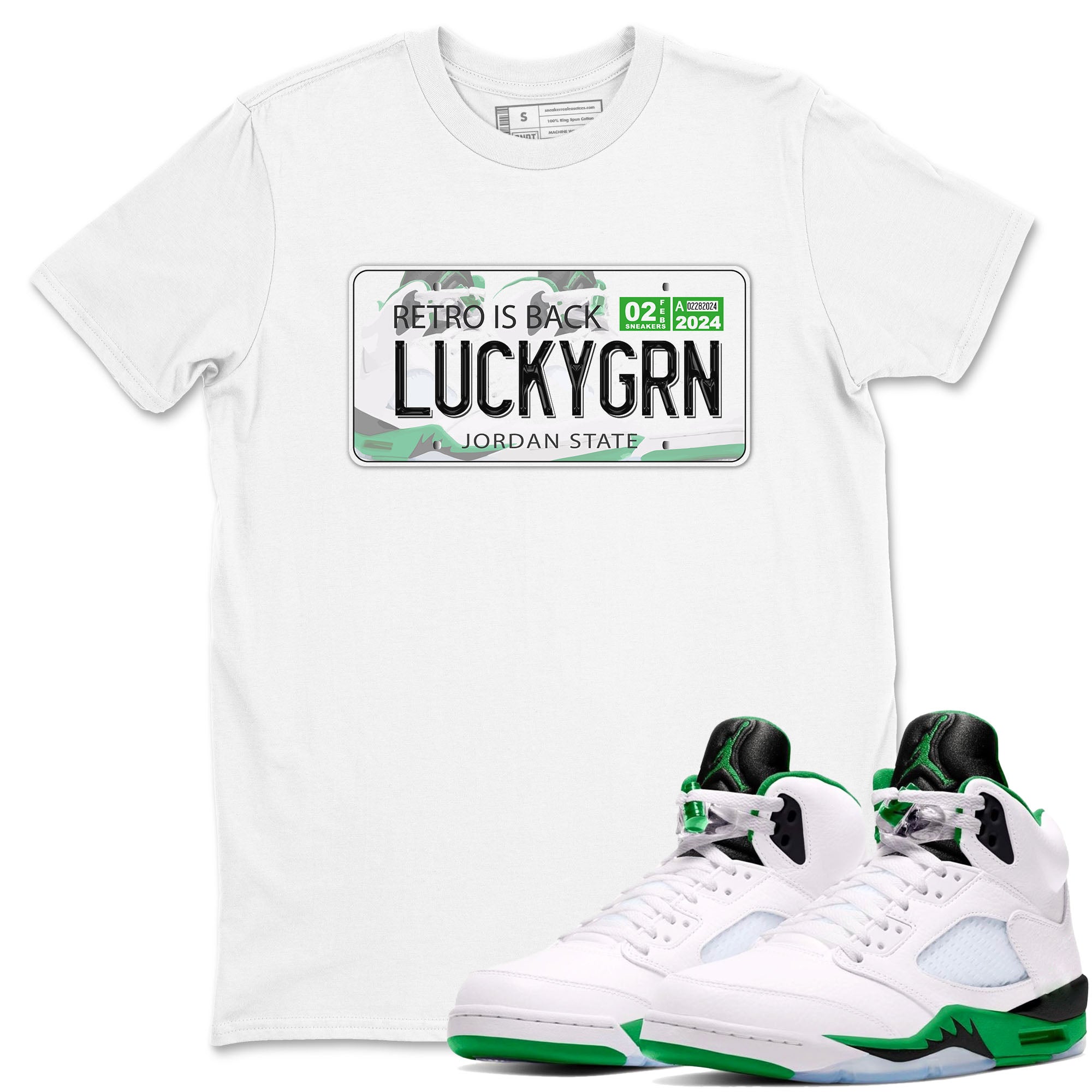 5s Lucky Green shirt to match jordans Jordan Plate sneaker tees Air Jordan 5 Lucky Green Drip Gear Zone unisex cotton White 1 crew neck shirt