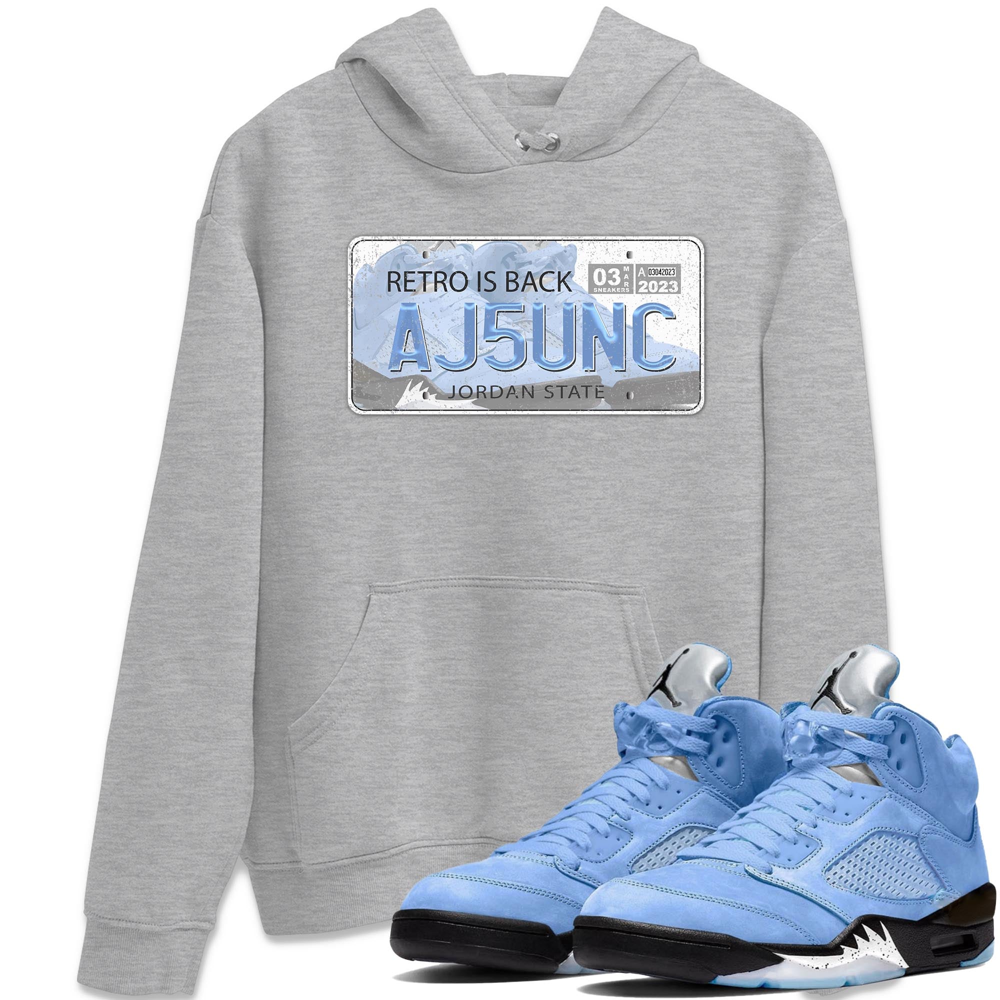 Air Jordan 5 UNC Sneaker Match Tees Jordan Plate Streetwear Sneaker Shirt AJ 5s UNC Sneaker Release Tees Unisex Shirts Heather Grey 1