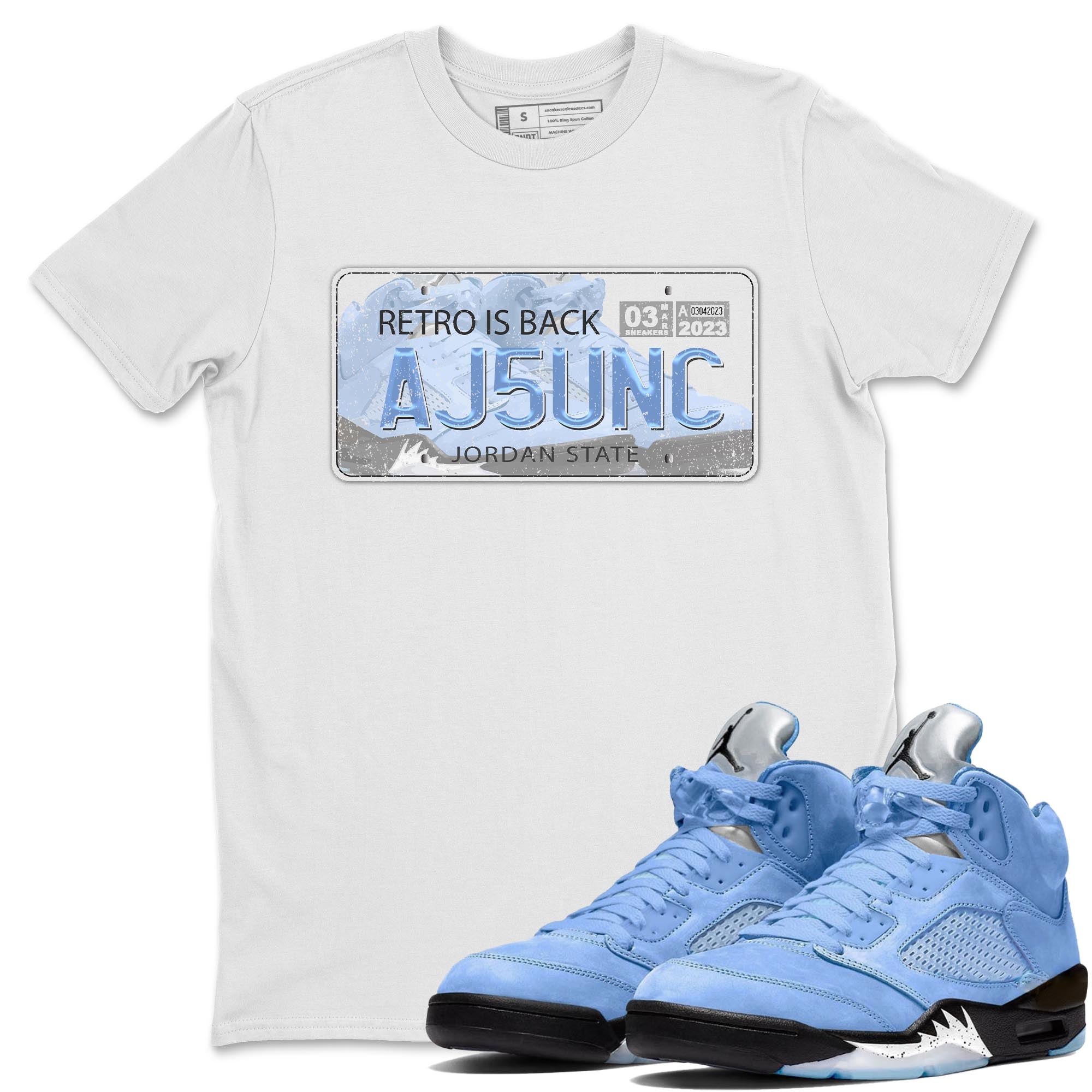 Air Jordan 5 UNC Sneaker Match Tees Jordan Plate Streetwear Sneaker Shirt AJ 5s UNC Sneaker Release Tees Unisex Shirts White 1