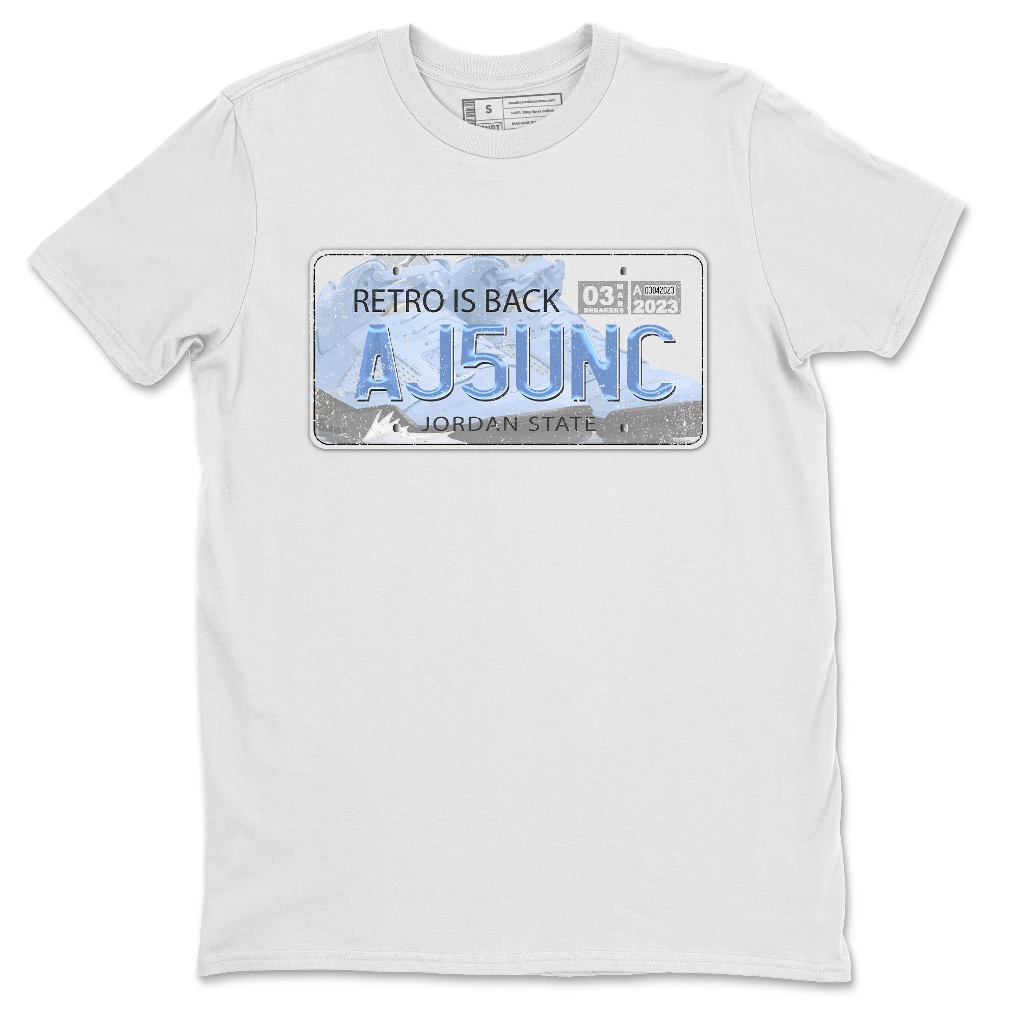 Air Jordan 5 UNC Sneaker Match Tees Jordan Plate Streetwear Sneaker Shirt AJ 5s UNC Sneaker Release Tees Unisex Shirts White 2