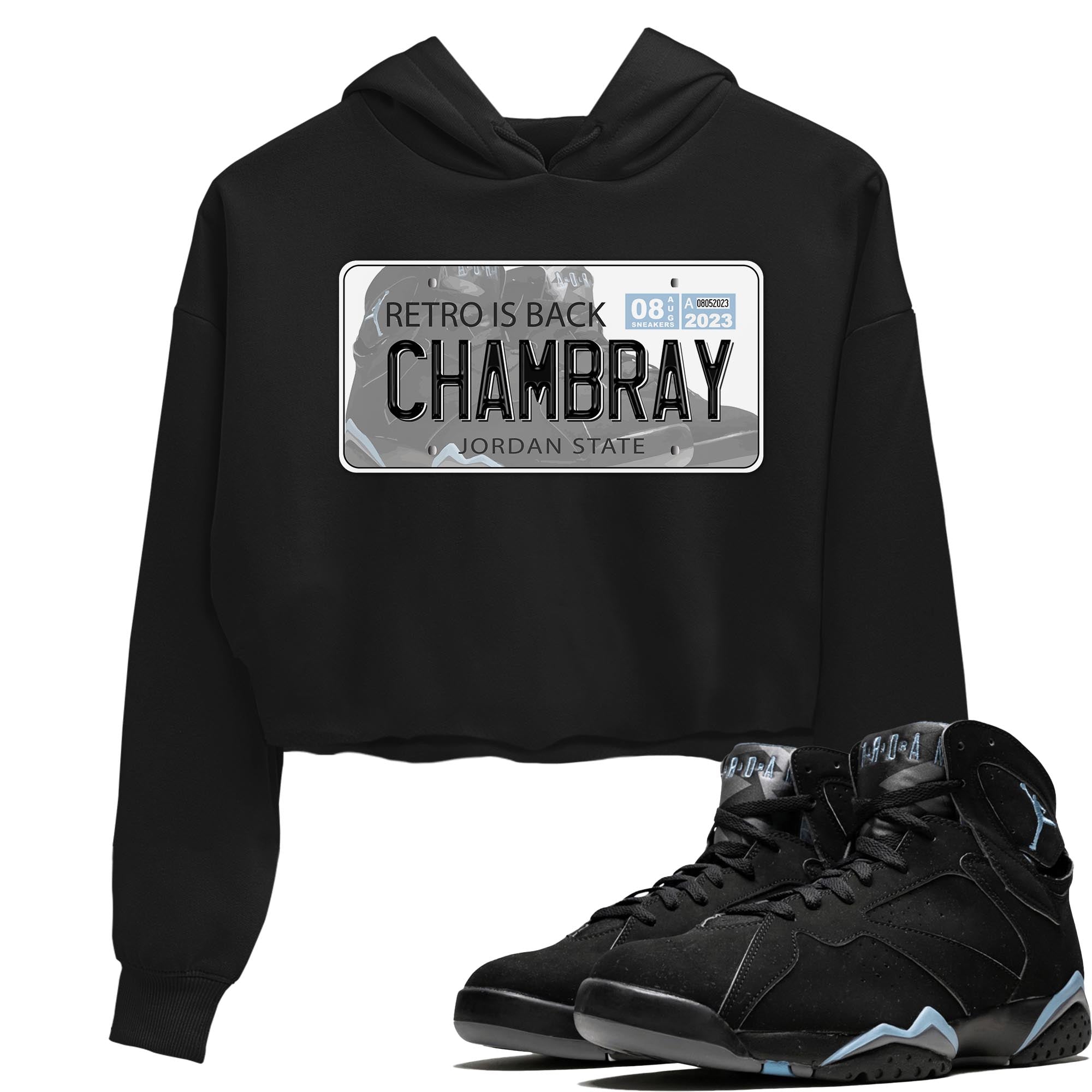 Air Jordan 7 Chambray shirt to match jordans Jordan Plate Streetwear Sneaker Shirt AJ7 Chambray Drip Gear Zone Sneaker Matching Clothing Black 1 Crop T-Shirt