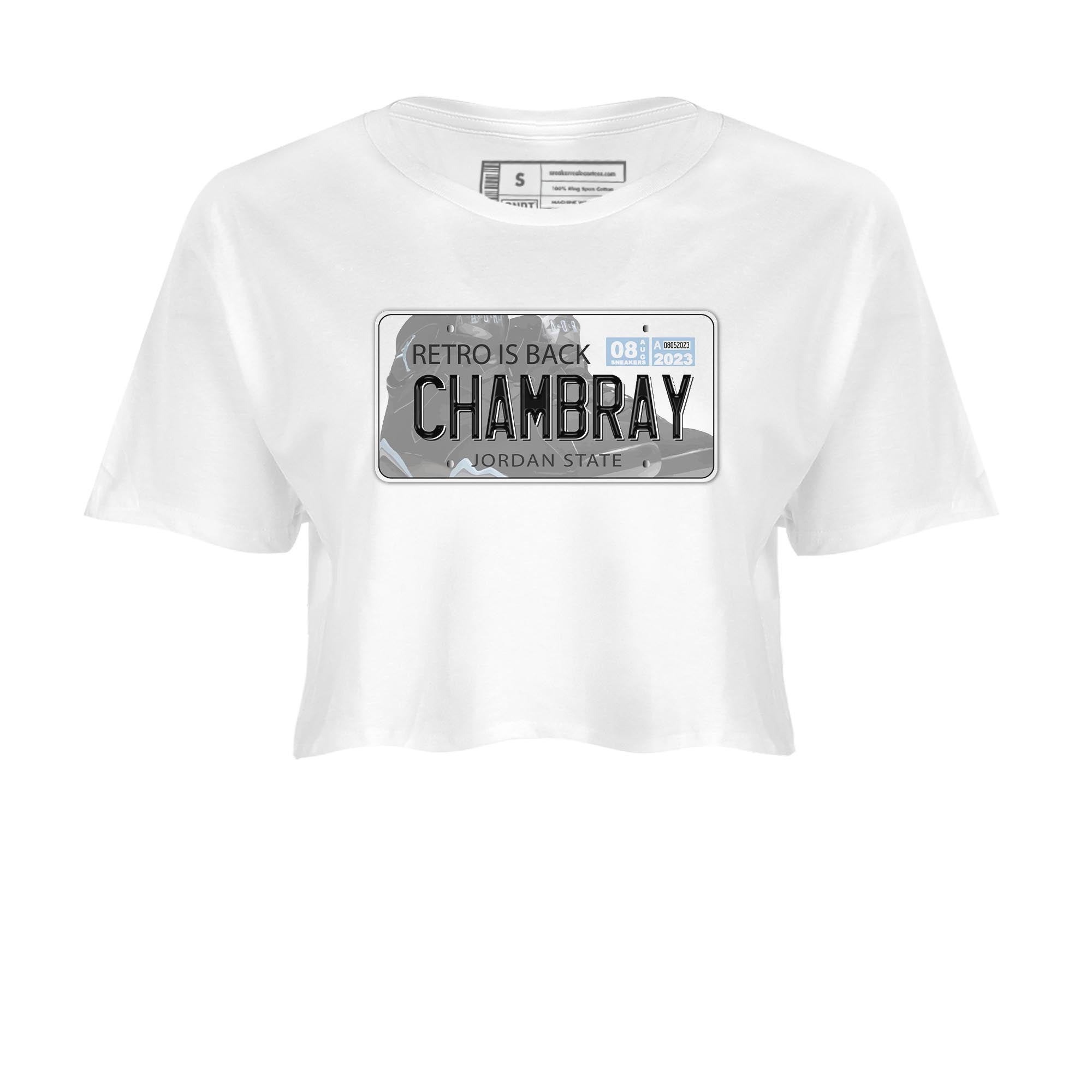 Air Jordan 7 Chambray shirt to match jordans Jordan Plate Streetwear Sneaker Shirt AJ7 Chambray Drip Gear Zone Sneaker Matching Clothing White 2 Crop T-Shirt
