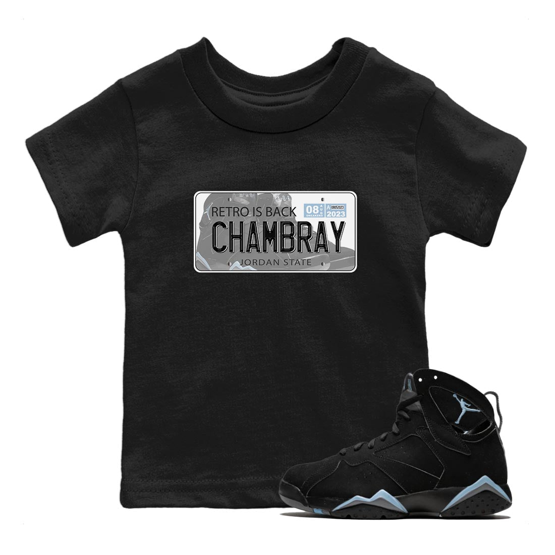 Air Jordan 7 Chambray shirt to match jordans Jordan Plate Streetwear Sneaker Shirt AJ7 Chambray Drip Gear Zone Sneaker Matching Clothing Baby Toddler Black 1 T-Shirt