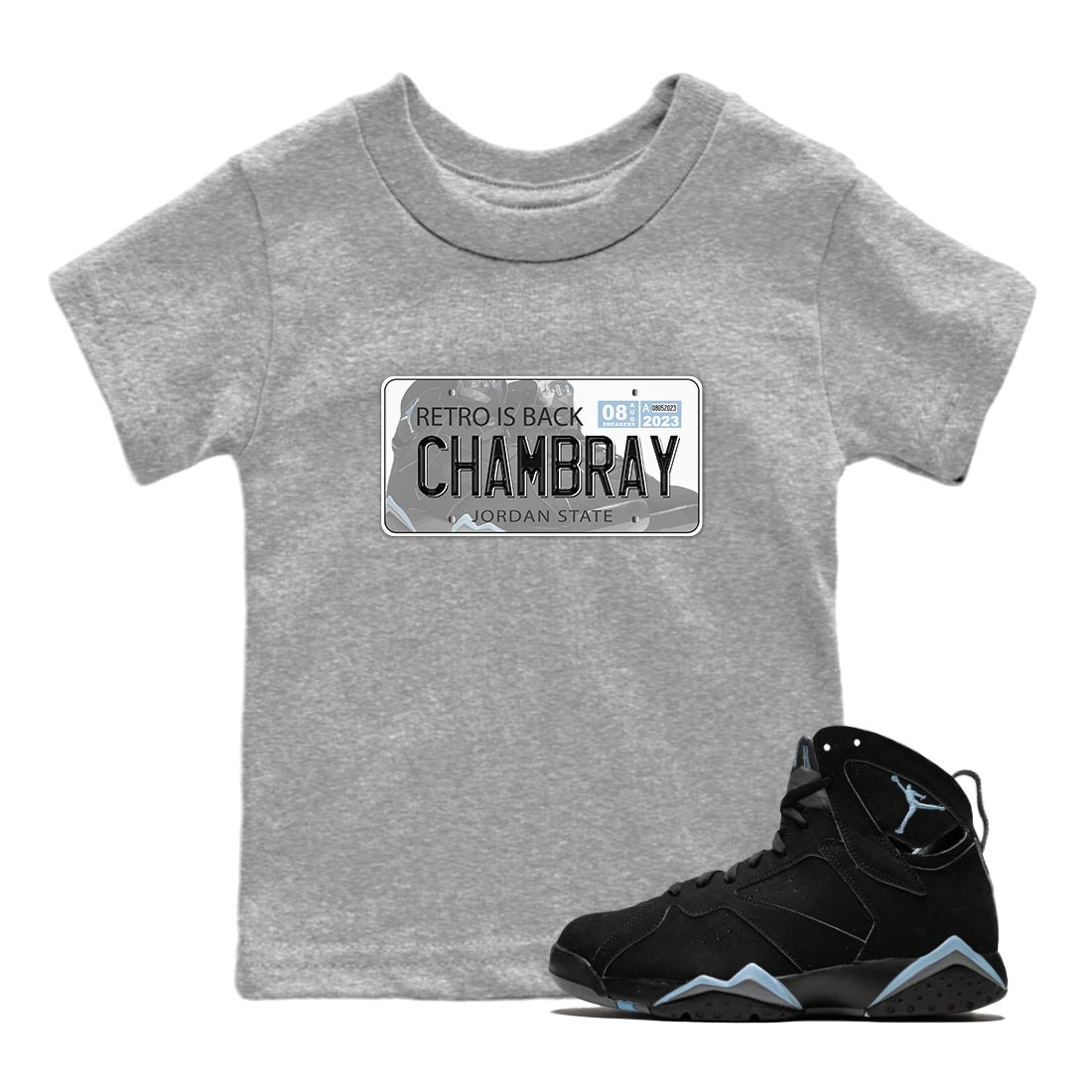 Air Jordan 7 Chambray shirt to match jordans Jordan Plate Streetwear Sneaker Shirt AJ7 Chambray Drip Gear Zone Sneaker Matching Clothing Baby Toddler Heather Grey 1 T-Shirt
