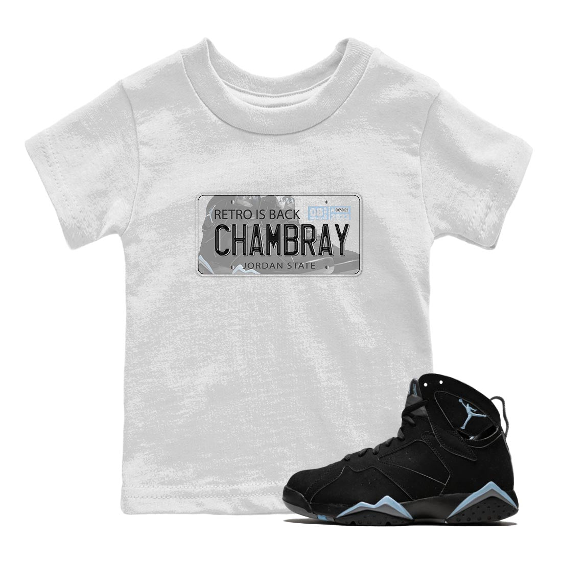 Air Jordan 7 Chambray shirt to match jordans Jordan Plate Streetwear Sneaker Shirt AJ7 Chambray Drip Gear Zone Sneaker Matching Clothing Baby Toddler White 1 T-Shirt