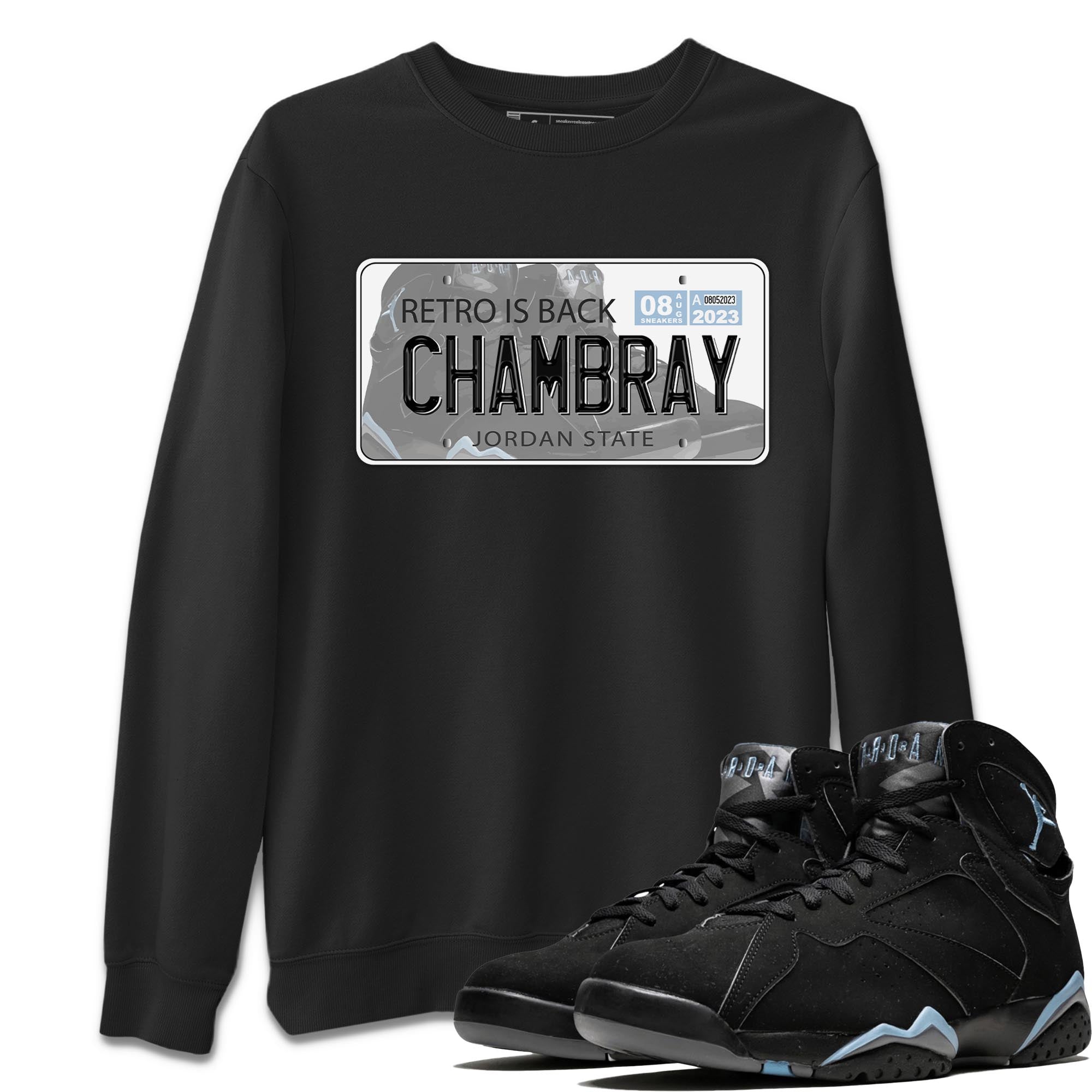 Air Jordan 7 Chambray shirt to match jordans Jordan Plate Streetwear Sneaker Shirt AJ7 Chambray Drip Gear Zone Sneaker Matching Clothing Unisex Black 1 T-Shirt