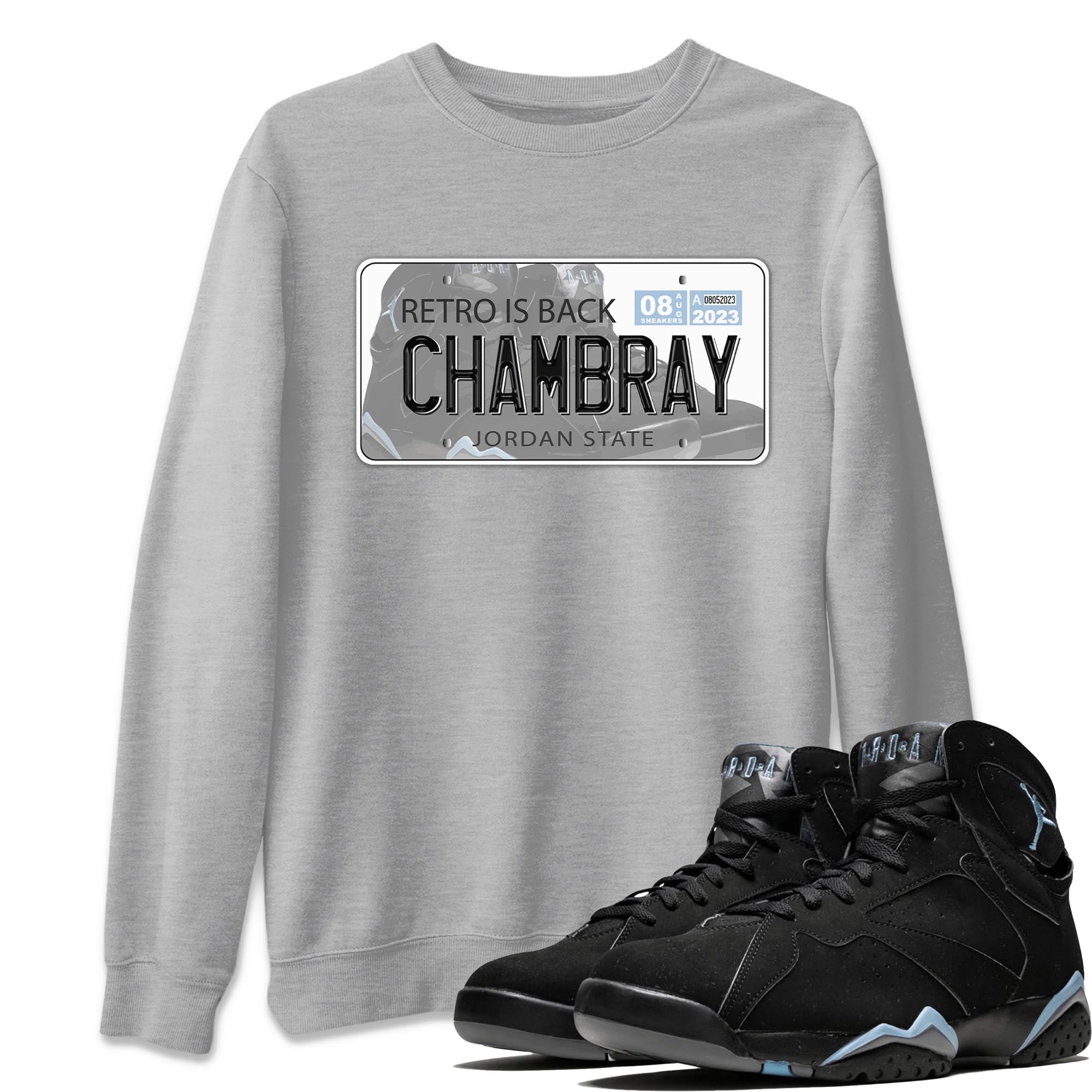 Air Jordan 7 Chambray shirt to match jordans Jordan Plate Streetwear Sneaker Shirt AJ7 Chambray Drip Gear Zone Sneaker Matching Clothing Unisex Heather Grey 1 T-Shirt