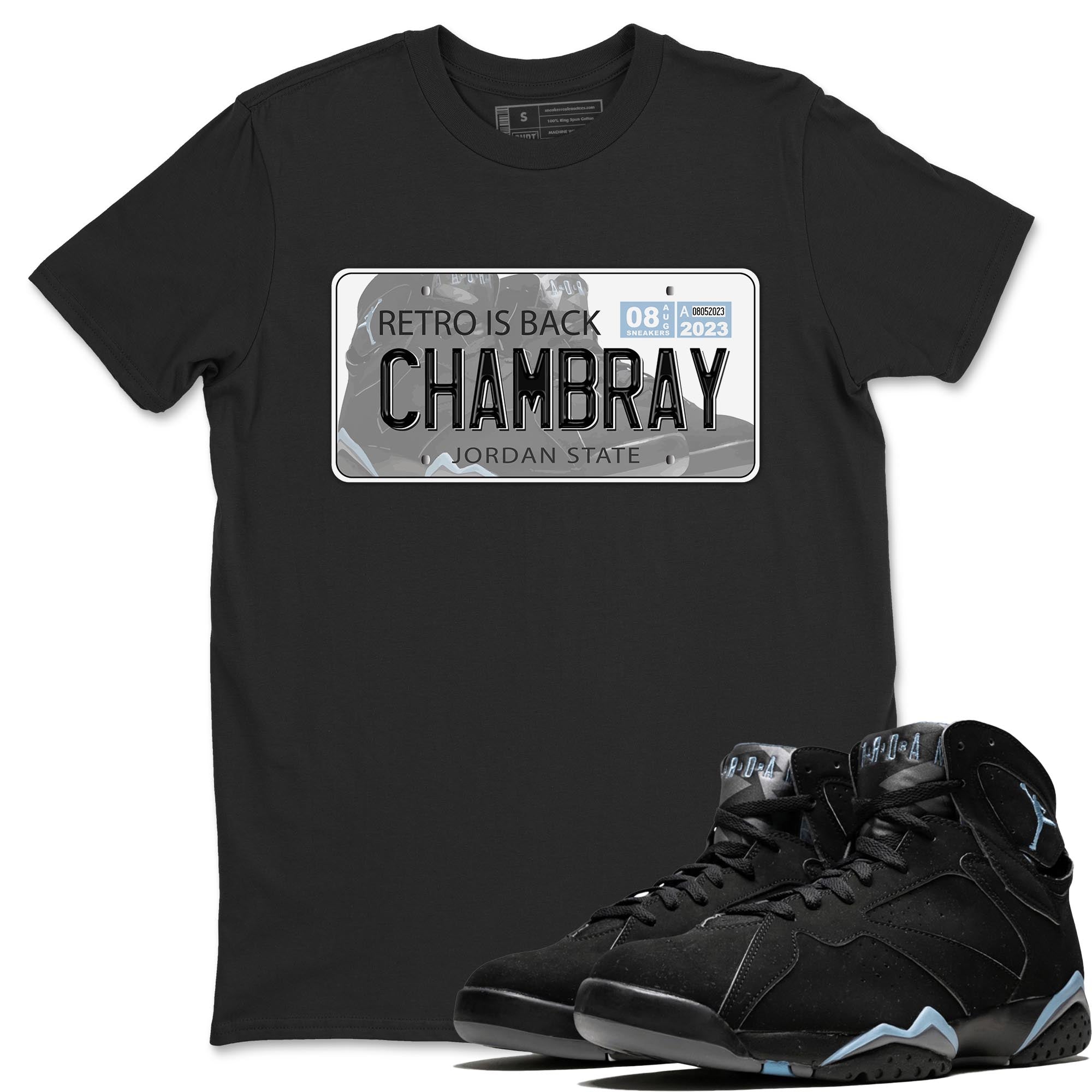 Air Jordan 7 Chambray shirt to match jordans Jordan Plate Streetwear Sneaker Shirt AJ7 Chambray Drip Gear Zone Sneaker Matching Clothing Unisex Black 1 T-Shirt