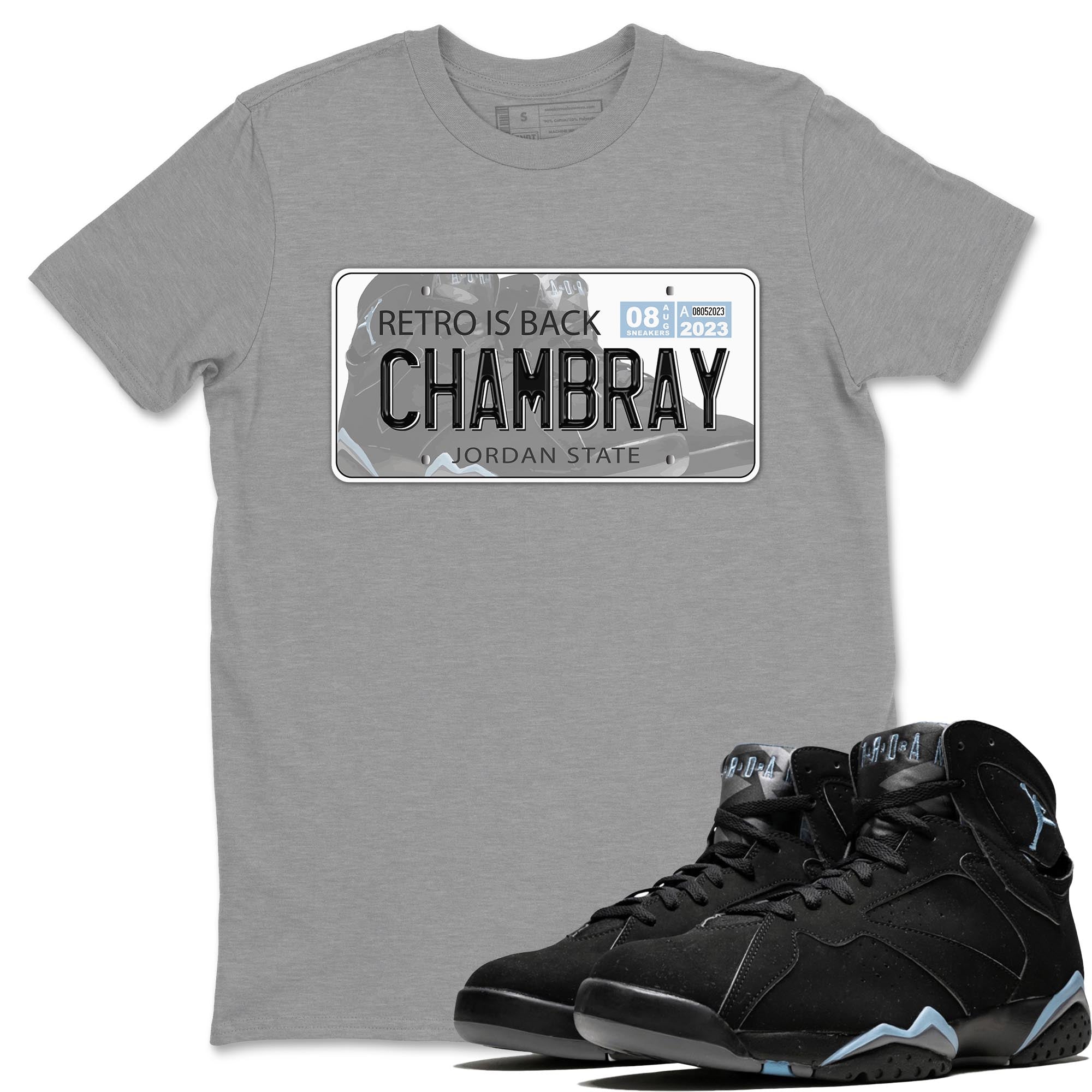 Air Jordan 7 Chambray shirt to match jordans Jordan Plate Streetwear Sneaker Shirt AJ7 Chambray Drip Gear Zone Sneaker Matching Clothing Unisex Heather Grey 1 T-Shirt