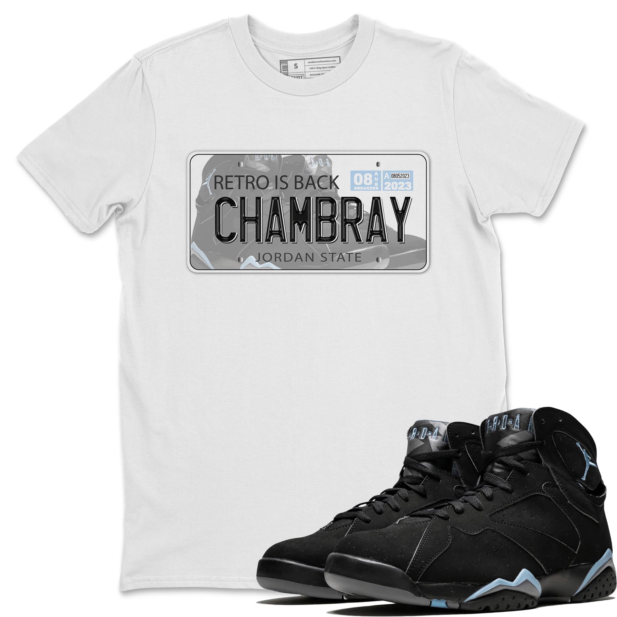 Air Jordan 7 Chambray shirt to match jordans Jordan Plate Streetwear Sneaker Shirt AJ7 Chambray Drip Gear Zone Sneaker Matching Clothing Unisex White 1 T-Shirt