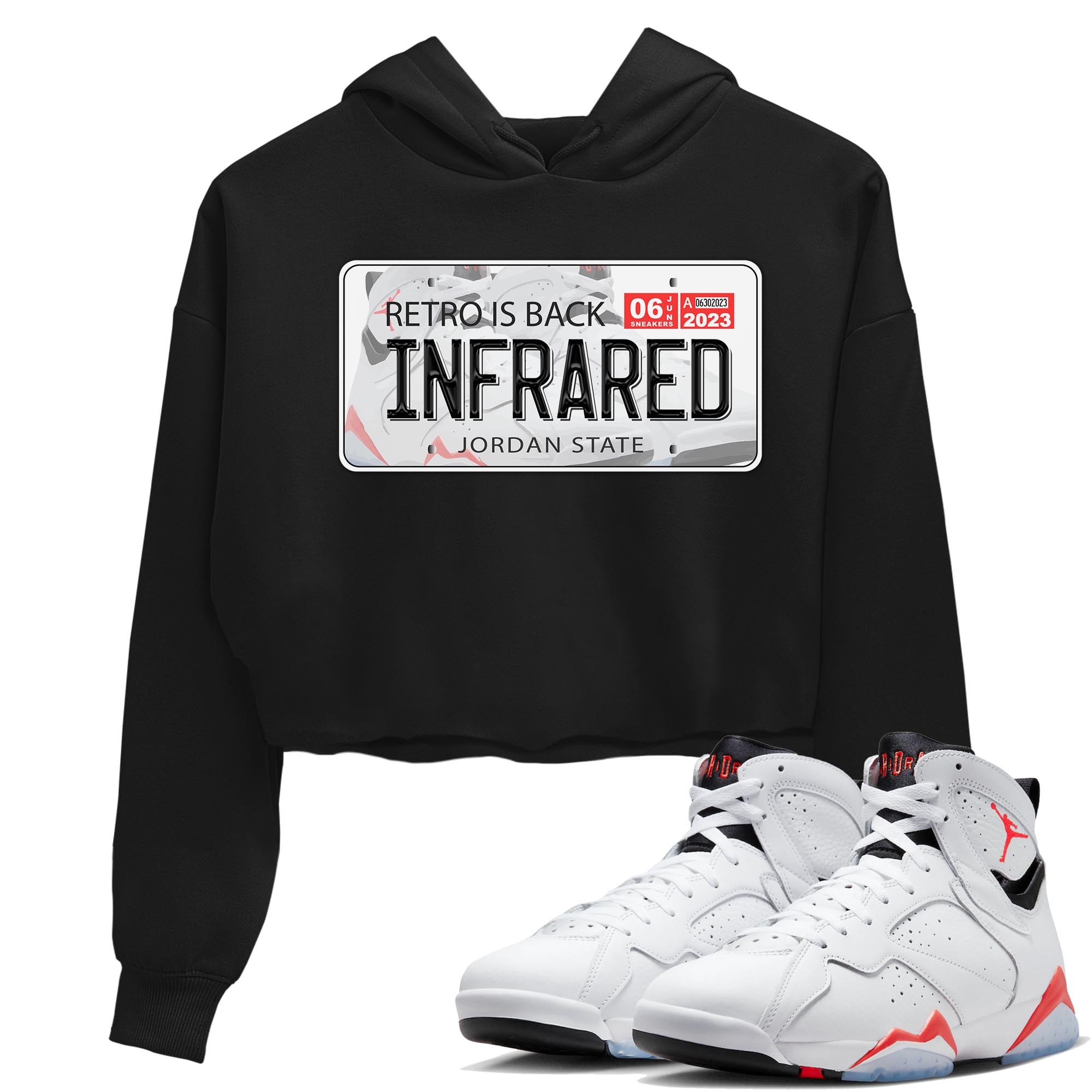 Air Jordan 7 White Infrared shirt to match jordans Jordan Plate Streetwear Sneaker Shirt White Infrared 7s Drip Gear Zone Sneaker Matching Clothing Black 1 Crop T-Shirt