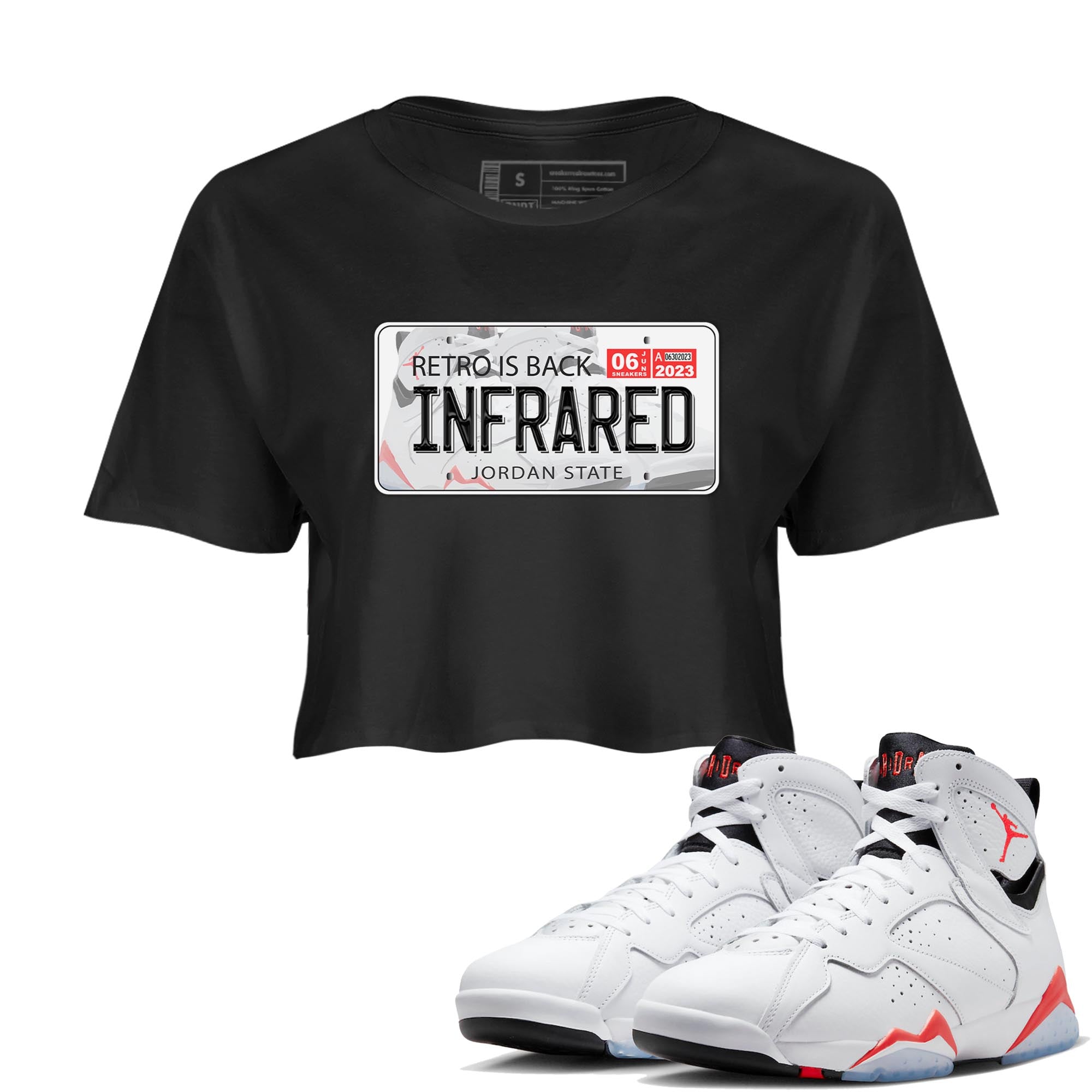 Air Jordan 7 White Infrared shirt to match jordans Jordan Plate Streetwear Sneaker Shirt White Infrared 7s Drip Gear Zone Sneaker Matching Clothing Black 1 Crop T-Shirt