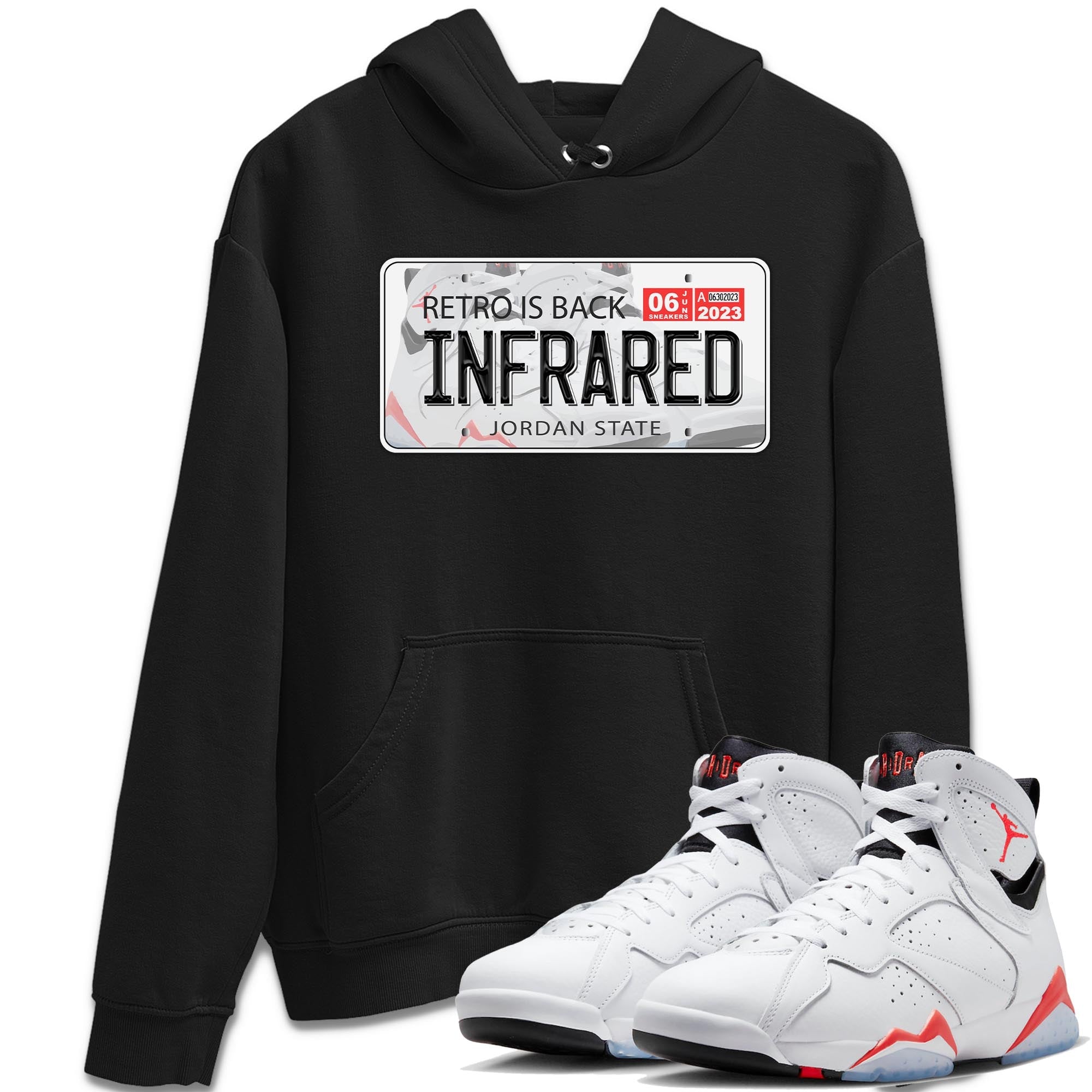 Air Jordan 7 White Infrared shirt to match jordans Jordan Plate Streetwear Sneaker Shirt White Infrared 7s Drip Gear Zone Sneaker Matching Clothing Unisex Black 1 T-Shirt