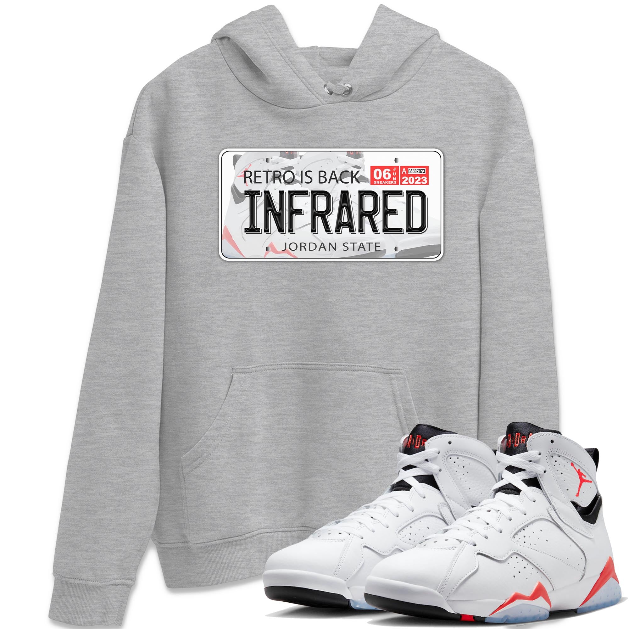Air Jordan 7 White Infrared shirt to match jordans Jordan Plate Streetwear Sneaker Shirt White Infrared 7s Drip Gear Zone Sneaker Matching Clothing Unisex Heather Grey 1 T-Shirt