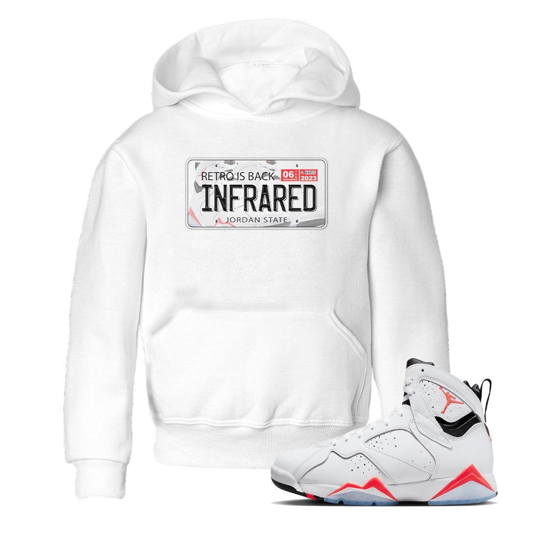 Air Jordan 7 White Infrared shirt to match jordans Jordan Plate Streetwear Sneaker Shirt White Infrared 7s Drip Gear Zone Sneaker Matching Clothing Baby Toddler White 1 T-Shirt