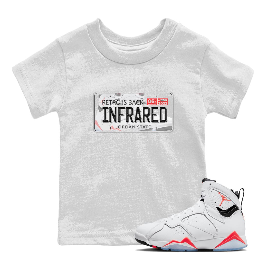 Air Jordan 7 White Infrared shirt to match jordans Jordan Plate Streetwear Sneaker Shirt White Infrared 7s Drip Gear Zone Sneaker Matching Clothing Baby Toddler White 1 T-Shirt