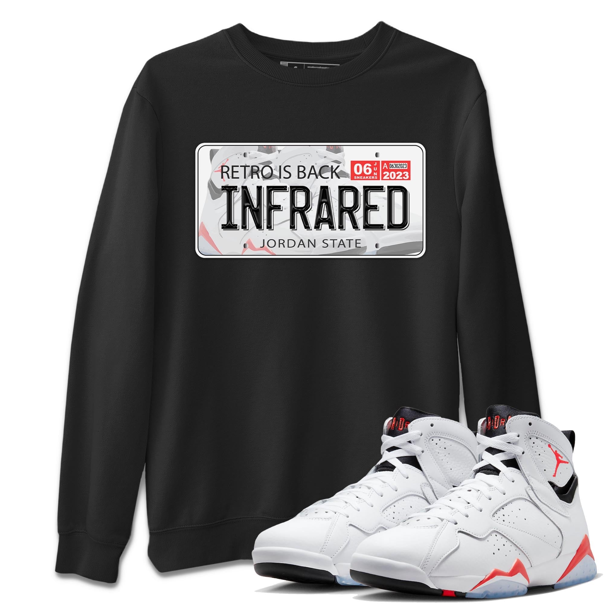 Air Jordan 7 White Infrared shirt to match jordans Jordan Plate Streetwear Sneaker Shirt White Infrared 7s Drip Gear Zone Sneaker Matching Clothing Unisex Black 1 T-Shirt
