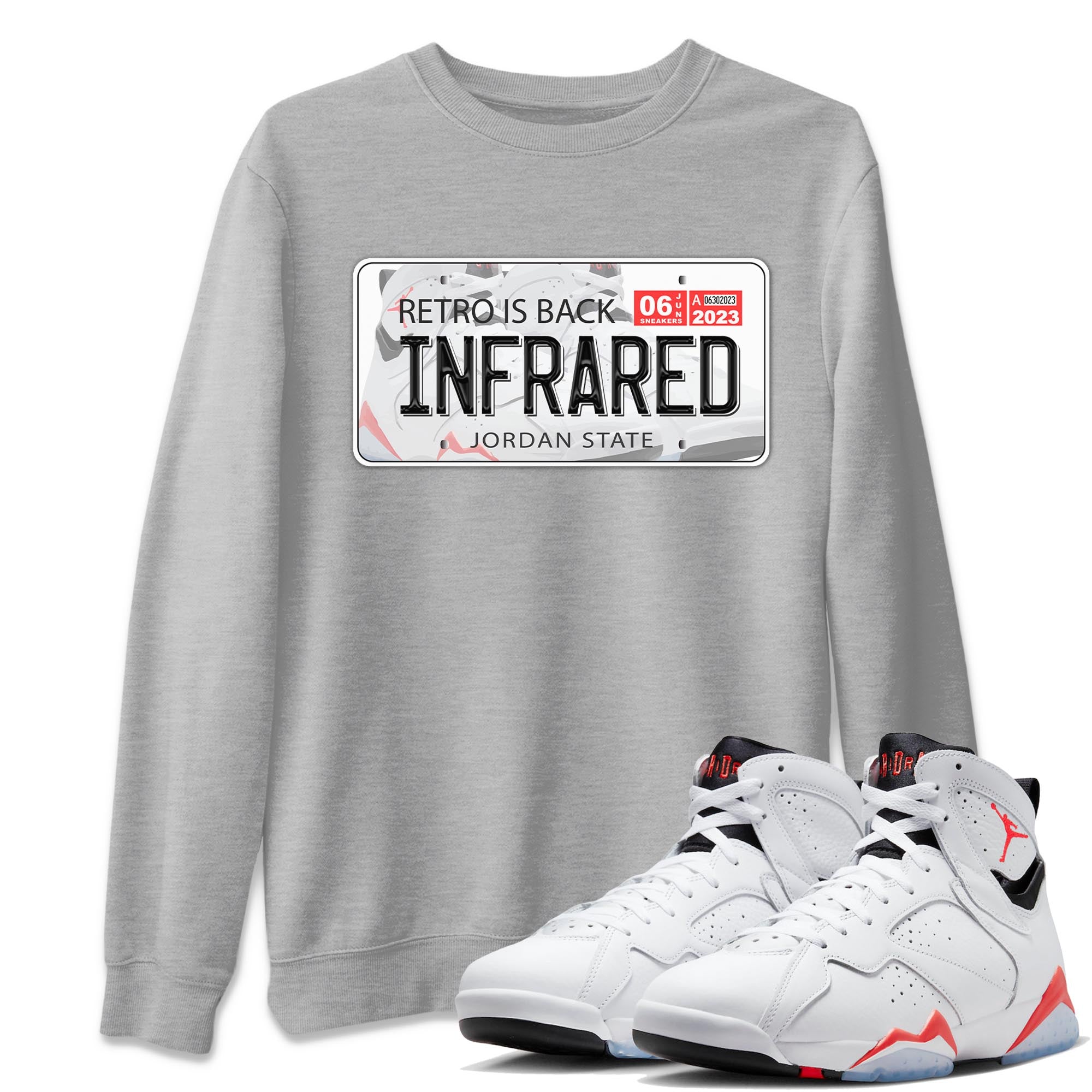 Air Jordan 7 White Infrared shirt to match jordans Jordan Plate Streetwear Sneaker Shirt White Infrared 7s Drip Gear Zone Sneaker Matching Clothing Unisex Heather Grey 1 T-Shirt