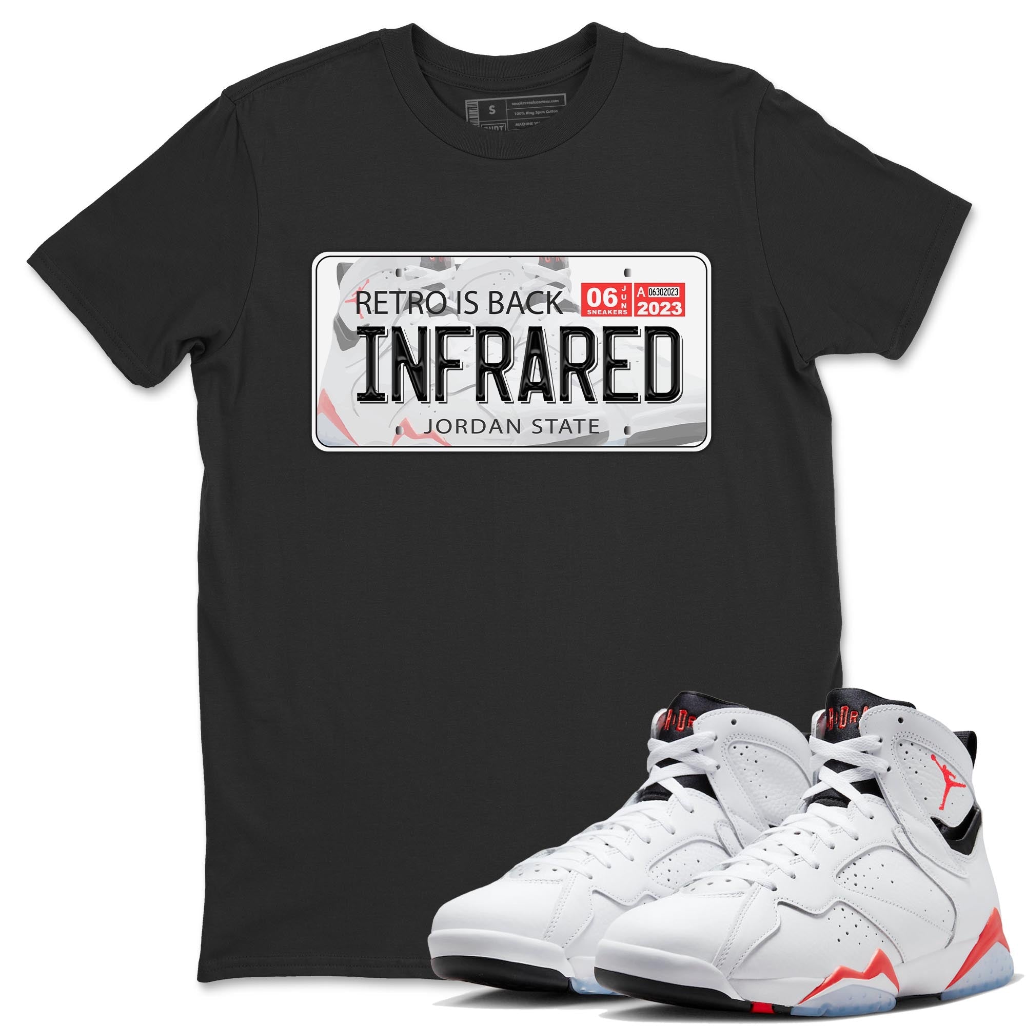 Air Jordan 7 White Infrared shirt to match jordans Jordan Plate Streetwear Sneaker Shirt White Infrared 7s Drip Gear Zone Sneaker Matching Clothing Unisex Black 1 T-Shirt