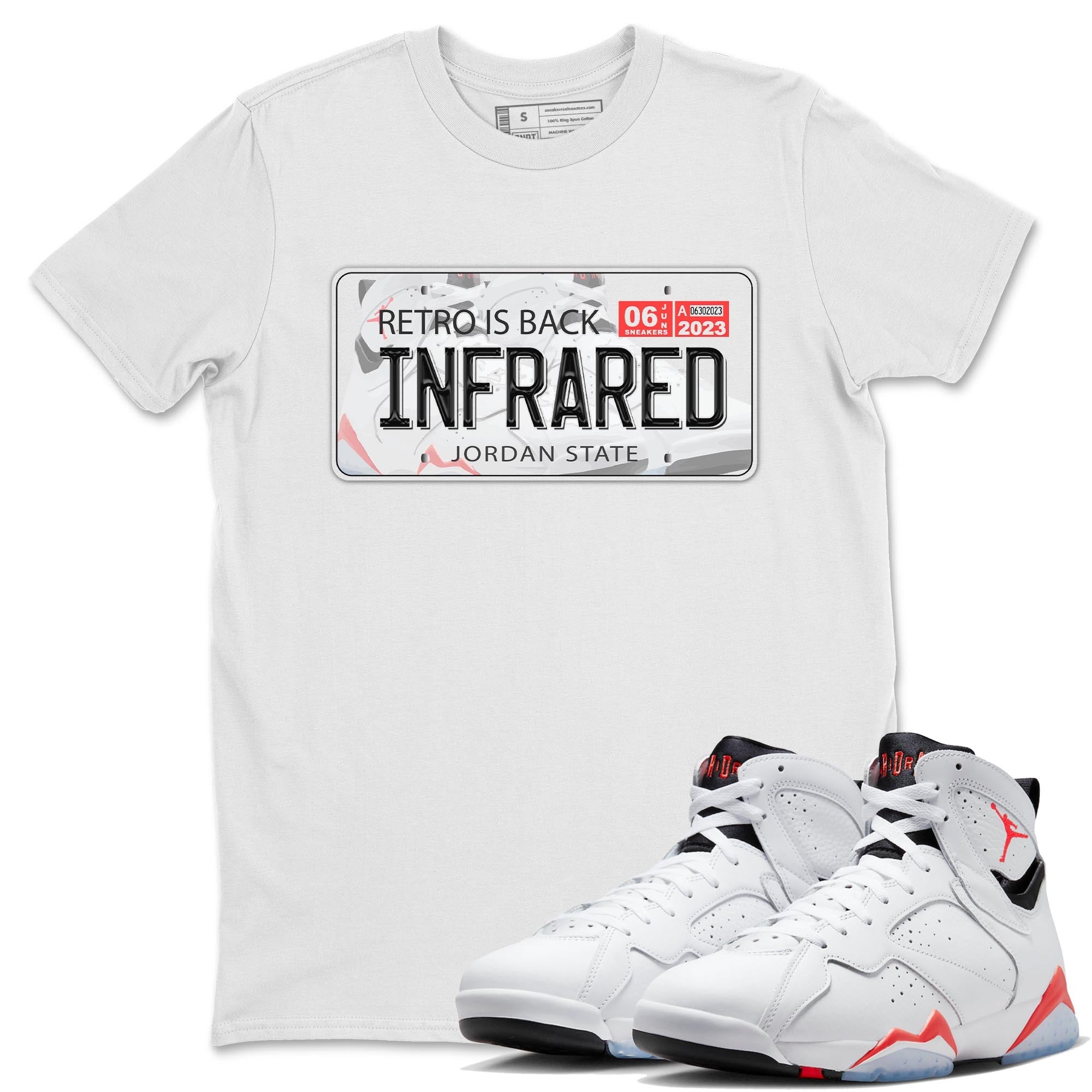Air Jordan 7 White Infrared shirt to match jordans Jordan Plate Streetwear Sneaker Shirt White Infrared 7s Drip Gear Zone Sneaker Matching Clothing Unisex White 1 T-Shirt