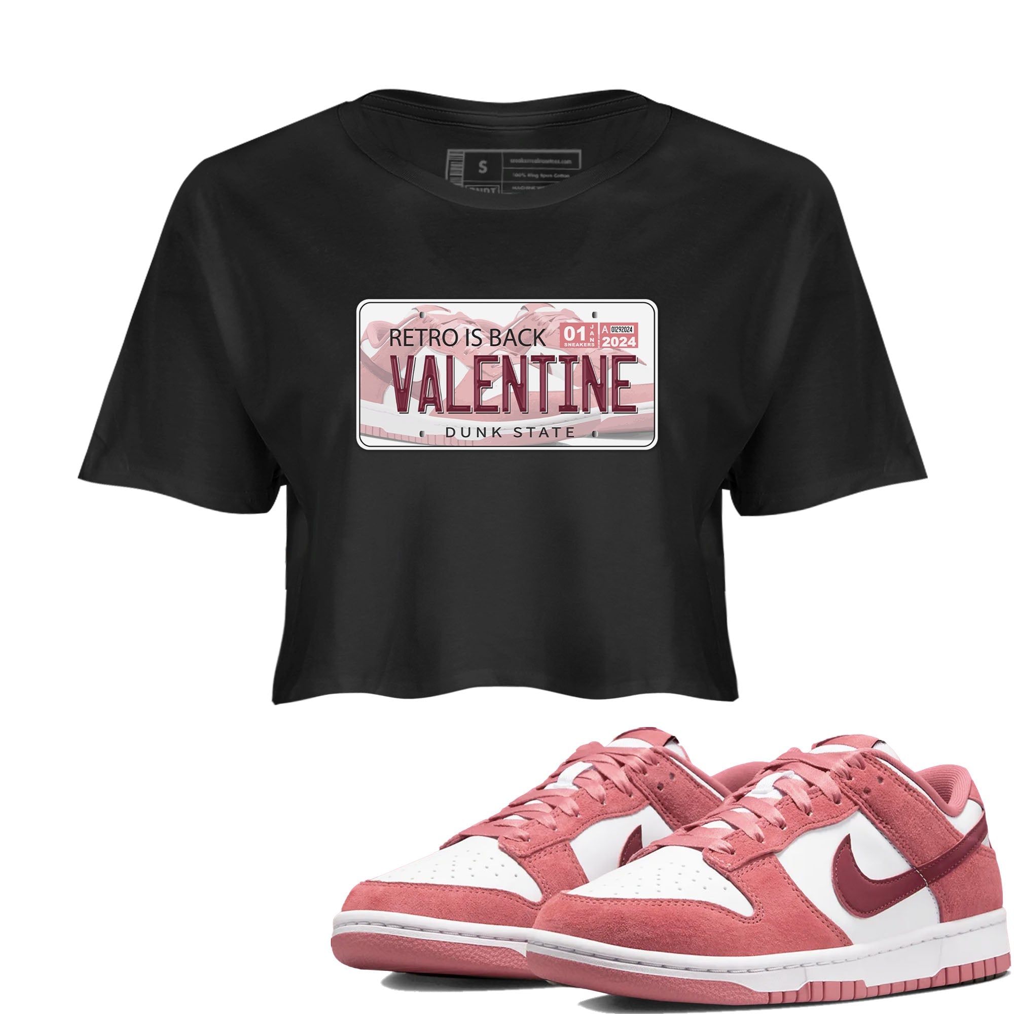 Dunk Valentine's Day shirt to match jordans Jordan Plate sneaker tees Dunks Valentine's Day Drip Gear Zone Black 1 crop length shirt
