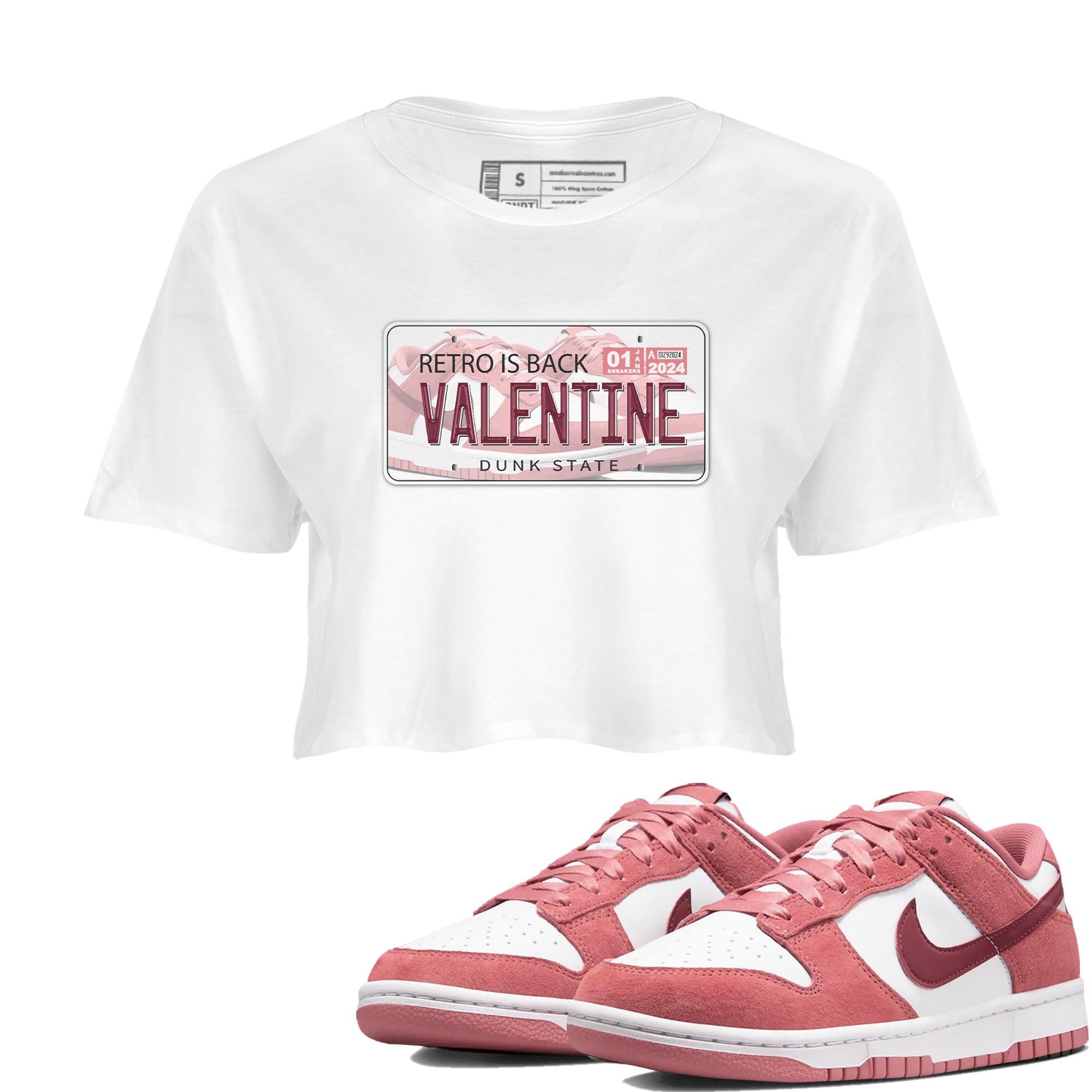 Dunk Valentine's Day shirt to match jordans Jordan Plate sneaker tees Dunks Valentine's Day Drip Gear Zone White 1 crop length shirt