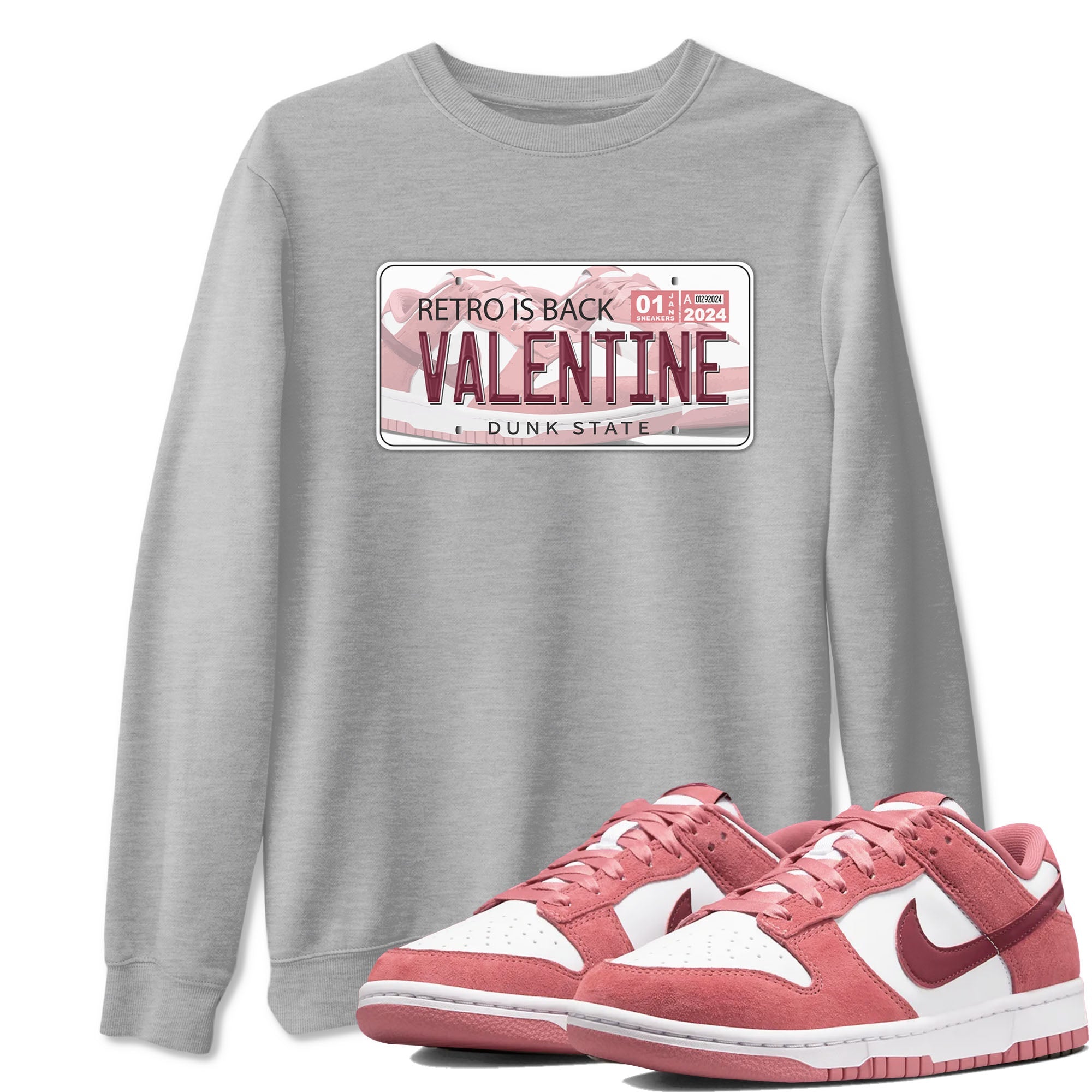 Dunk Valentine's Day shirt to match jordans Jordan Plate sneaker tees Dunks Valentine's Day Drip Gear Zone unisex cotton Heather Grey 1 crew neck shirt