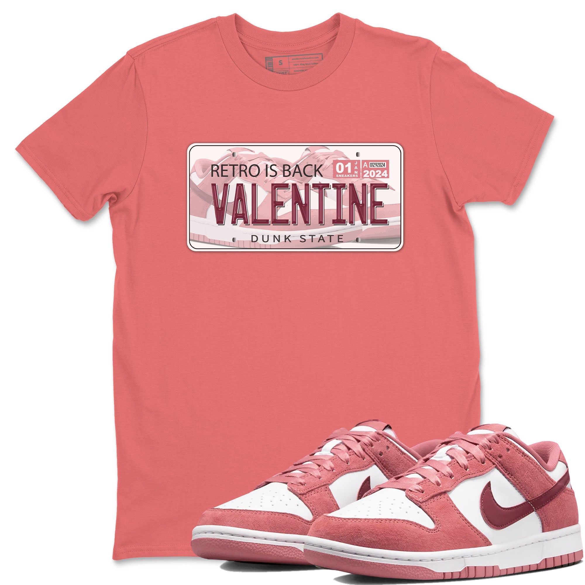 Dunk Valentine's Day shirt to match jordans Jordan Plate sneaker tees Dunks Valentine's Day Drip Gear Zone unisex cotton Coral 1 crew neck shirt