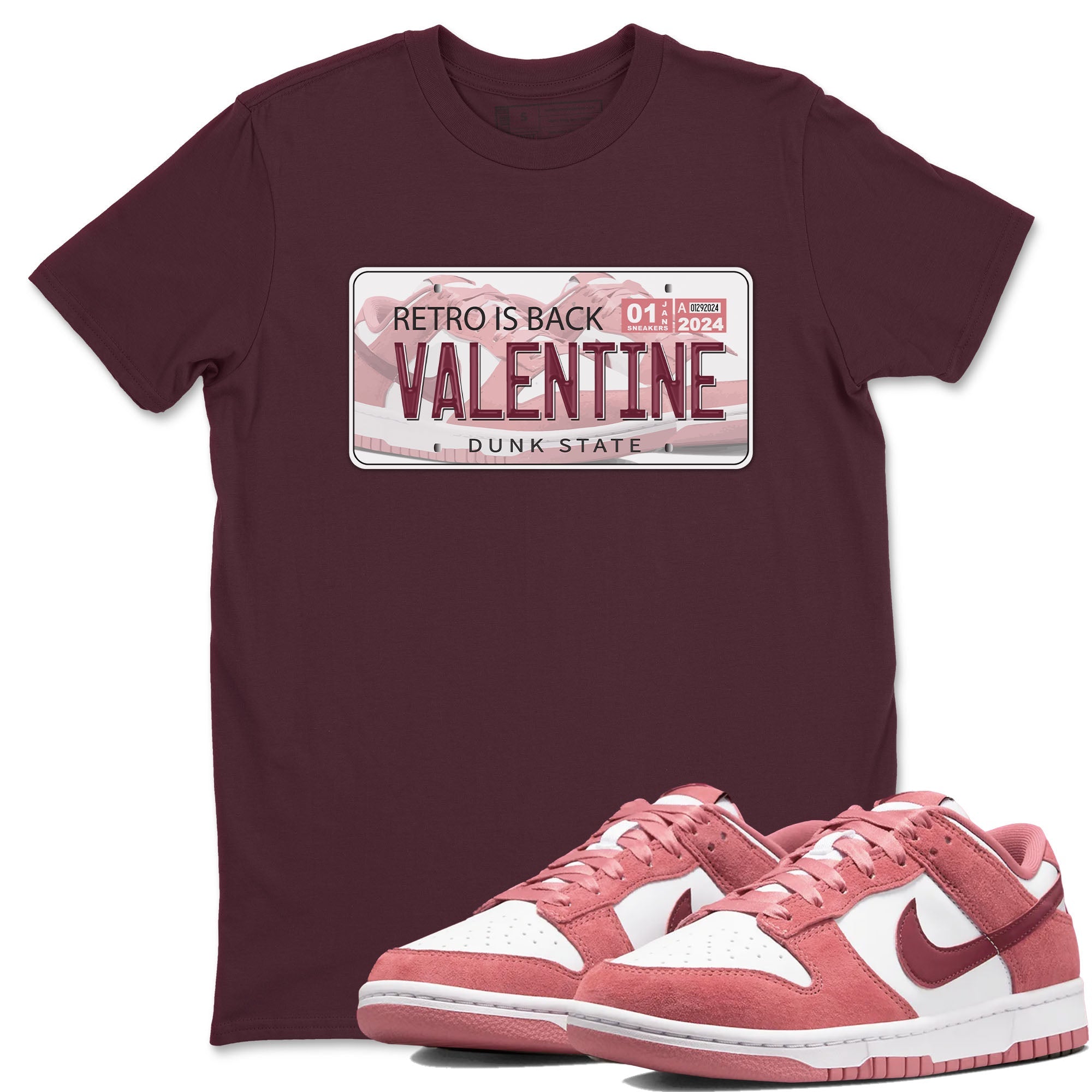 Dunk Valentine's Day shirt to match jordans Jordan Plate sneaker tees Dunks Valentine's Day Drip Gear Zone unisex cotton Maroon 1 crew neck shirt