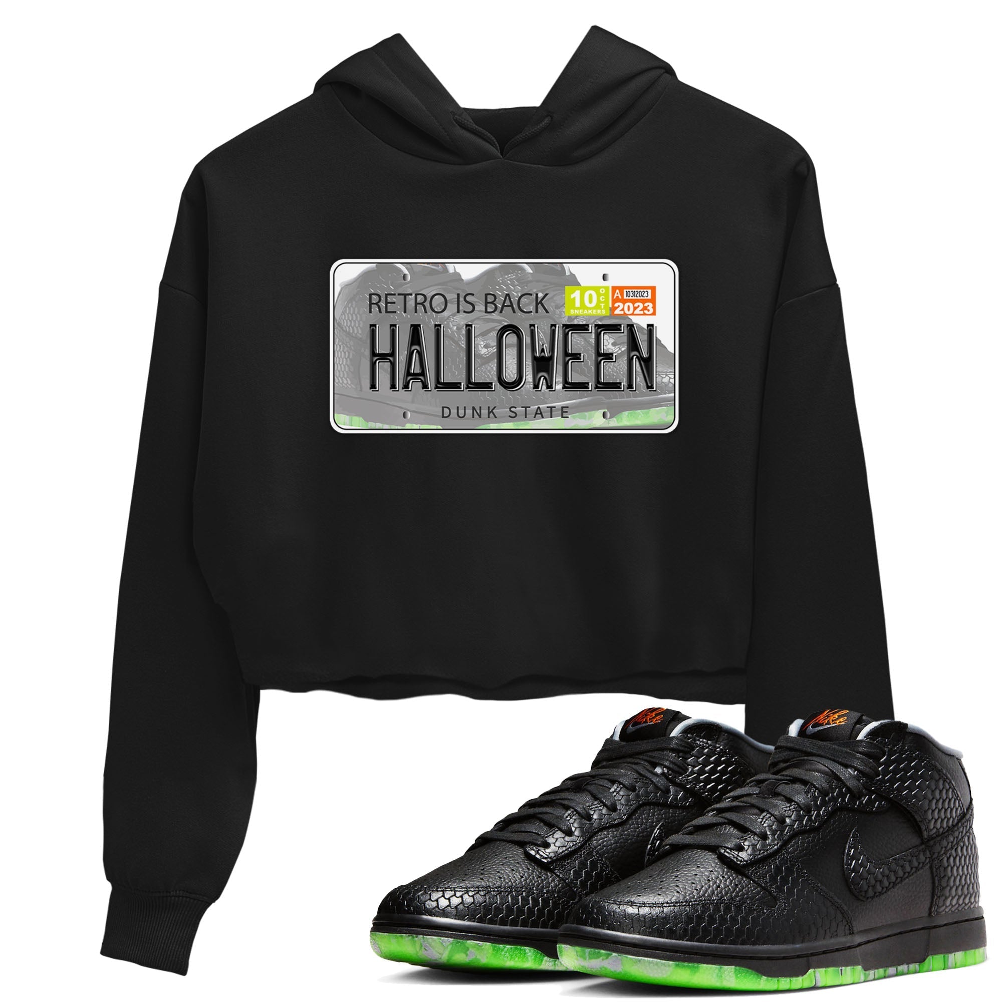 Nike Dunk Halloween shirt to match jordans Jordan Plate sneaker tees Nike Dunk Mid Halloween Drip Gear Zone Sneaker Matching Clothing Brand Black 1 Crop T-Shirt