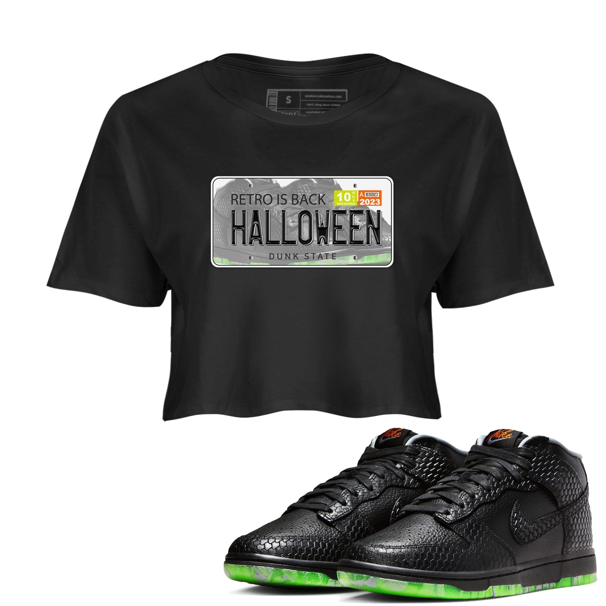 Nike Dunk Halloween shirt to match jordans Jordan Plate sneaker tees Nike Dunk Mid Halloween Drip Gear Zone Sneaker Matching Clothing Brand Black 1 Crop T-Shirt