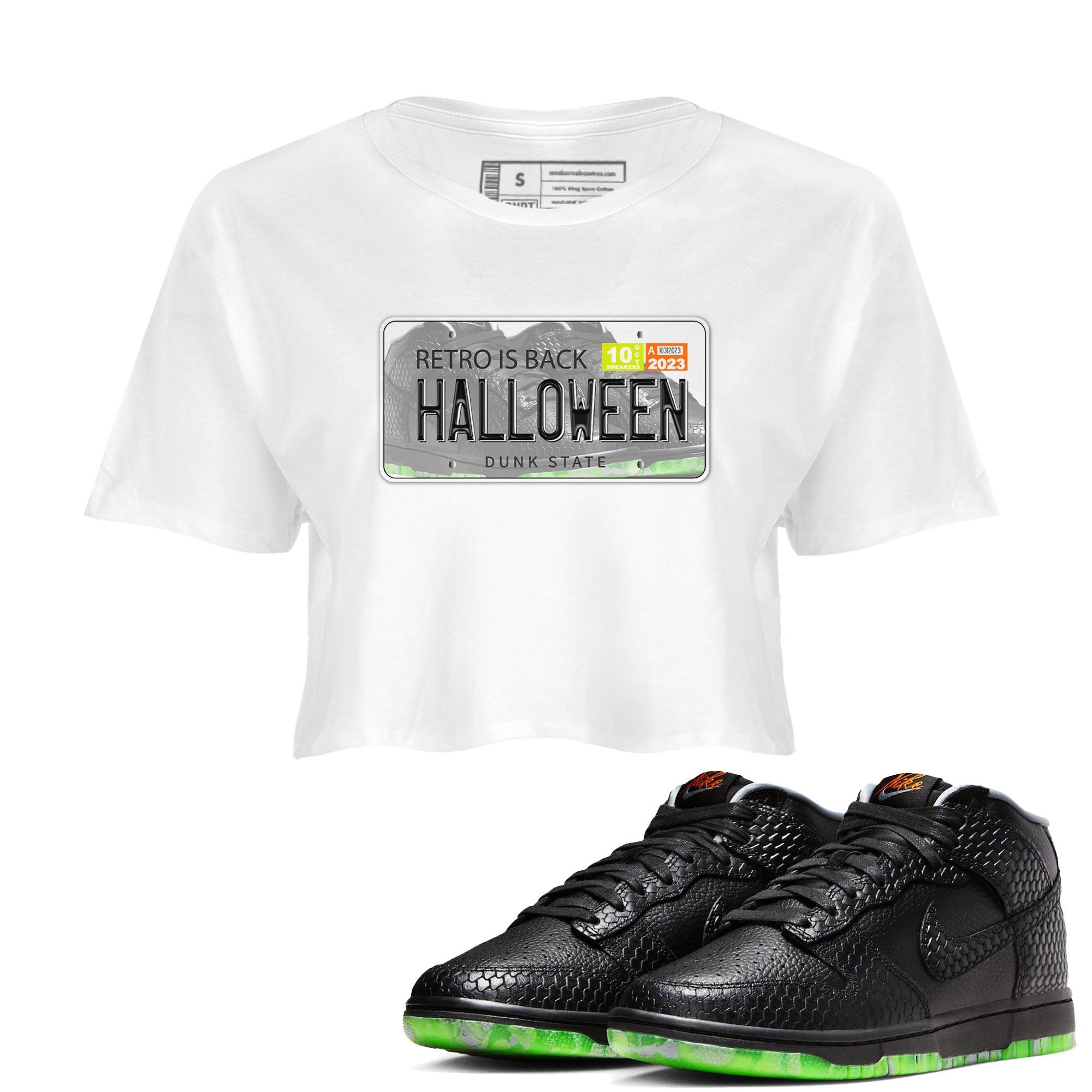 Nike Dunk Halloween shirt to match jordans Jordan Plate sneaker tees Nike Dunk Mid Halloween Drip Gear Zone Sneaker Matching Clothing Brand White 1 Crop T-Shirt