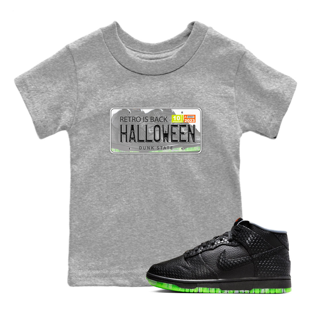 Nike Dunk Halloween shirt to match jordans Jordan Plate sneaker tees Nike Dunk Mid Halloween Drip Gear Zone Sneaker Matching Clothing Brand Baby Toddler Heather Grey 1 T-Shirt