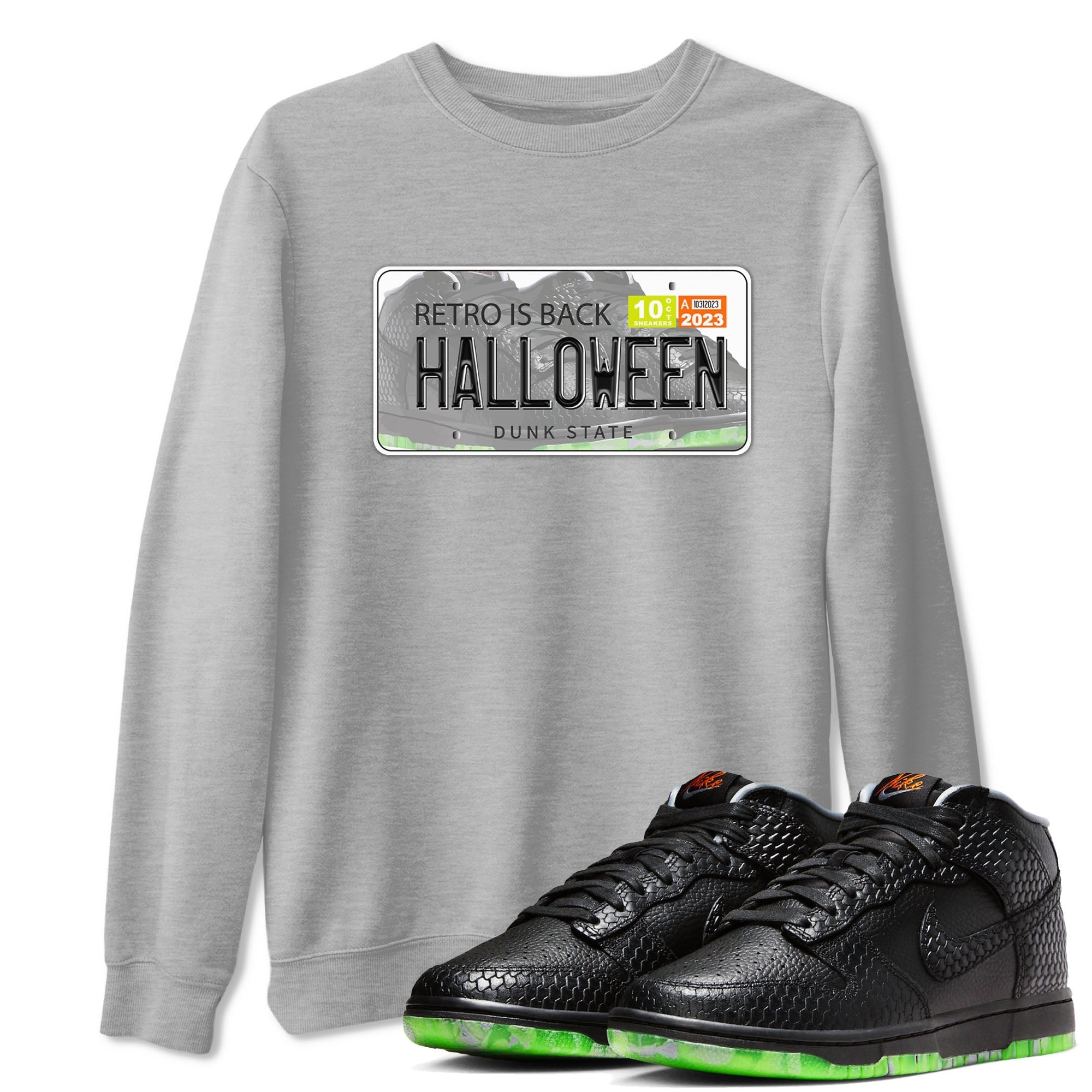 Nike Dunk Halloween shirt to match jordans Jordan Plate sneaker tees Nike Dunk Mid Halloween Drip Gear Zone Sneaker Matching Clothing Brand Unisex Sneaker Tee Heather Grey 1 T-Shirt
