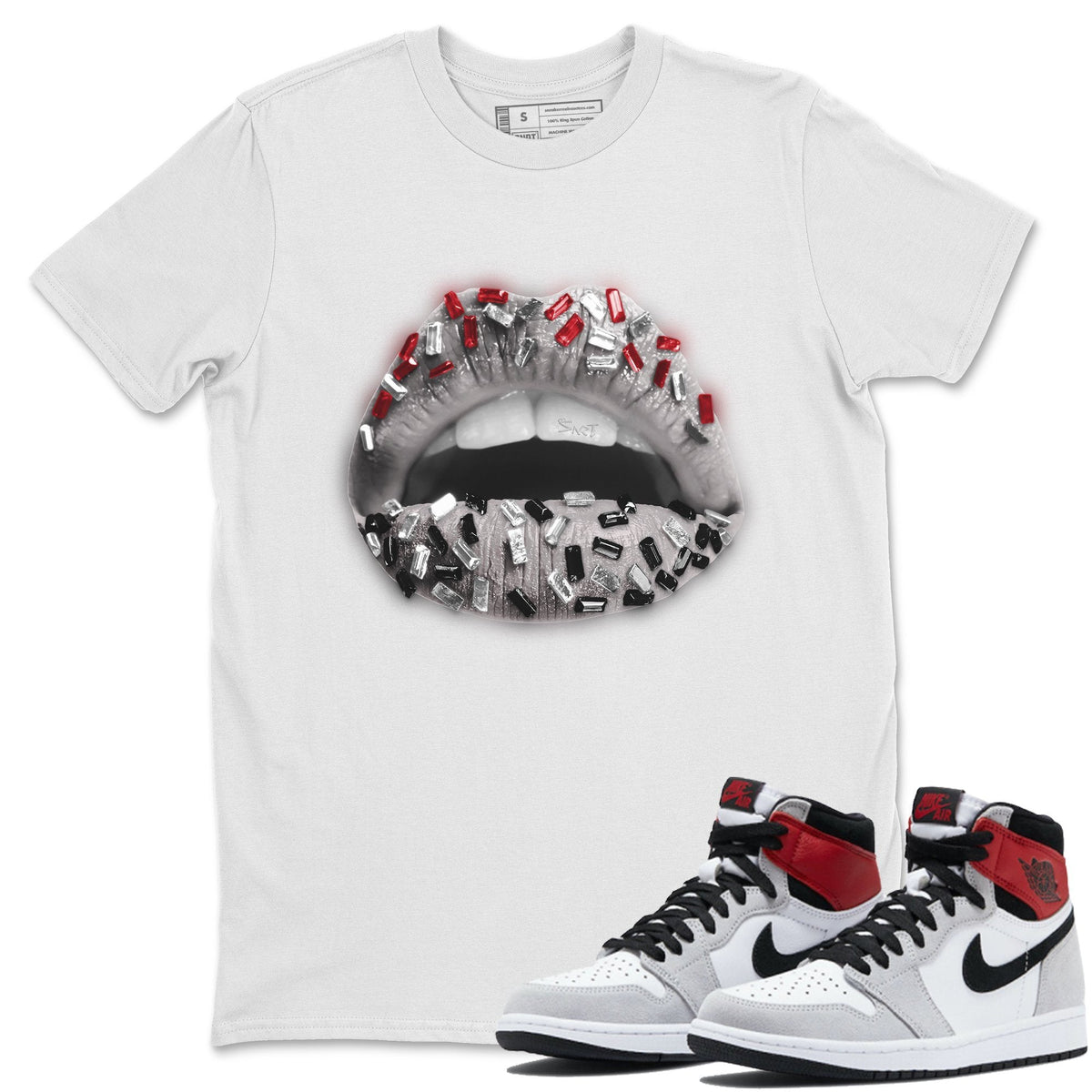 Jordan 1 Smoke Grey Sneaker Matching T-Shirt Lips Jewel Sneaker Tees Jordan 1 Smoke Grey Sneaker Release Tees Crew Neck Tees