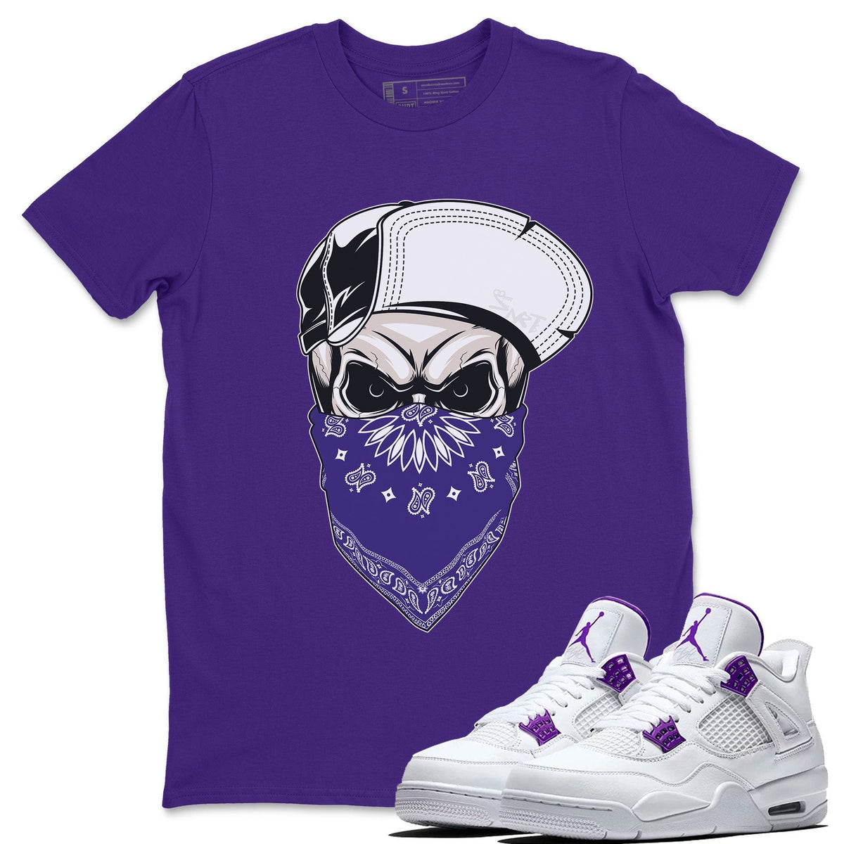 Jordan 4 Court Purple Sneaker Matching T-Shirt Skull Hat Mask Sneaker Tees Jordan 4 Court Purple Sneaker Release Tees Crew Neck Tees