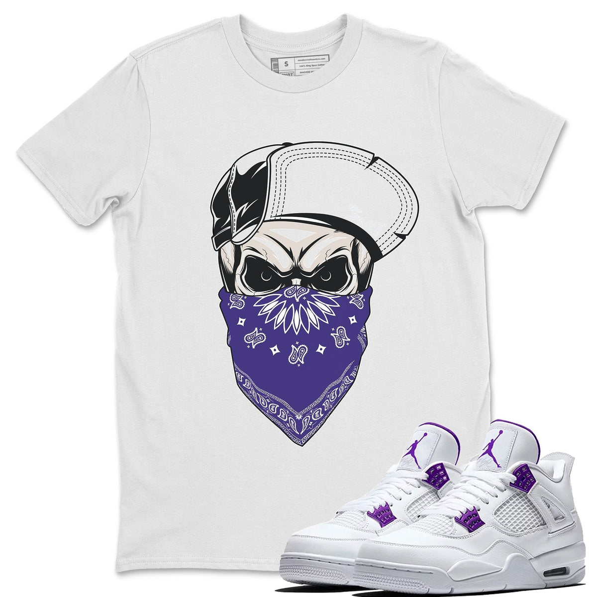Jordan 4 Court Purple Sneaker Matching T-Shirt Skull Hat Mask Sneaker Tees Jordan 4 Court Purple Sneaker Release Tees Crew Neck Tees