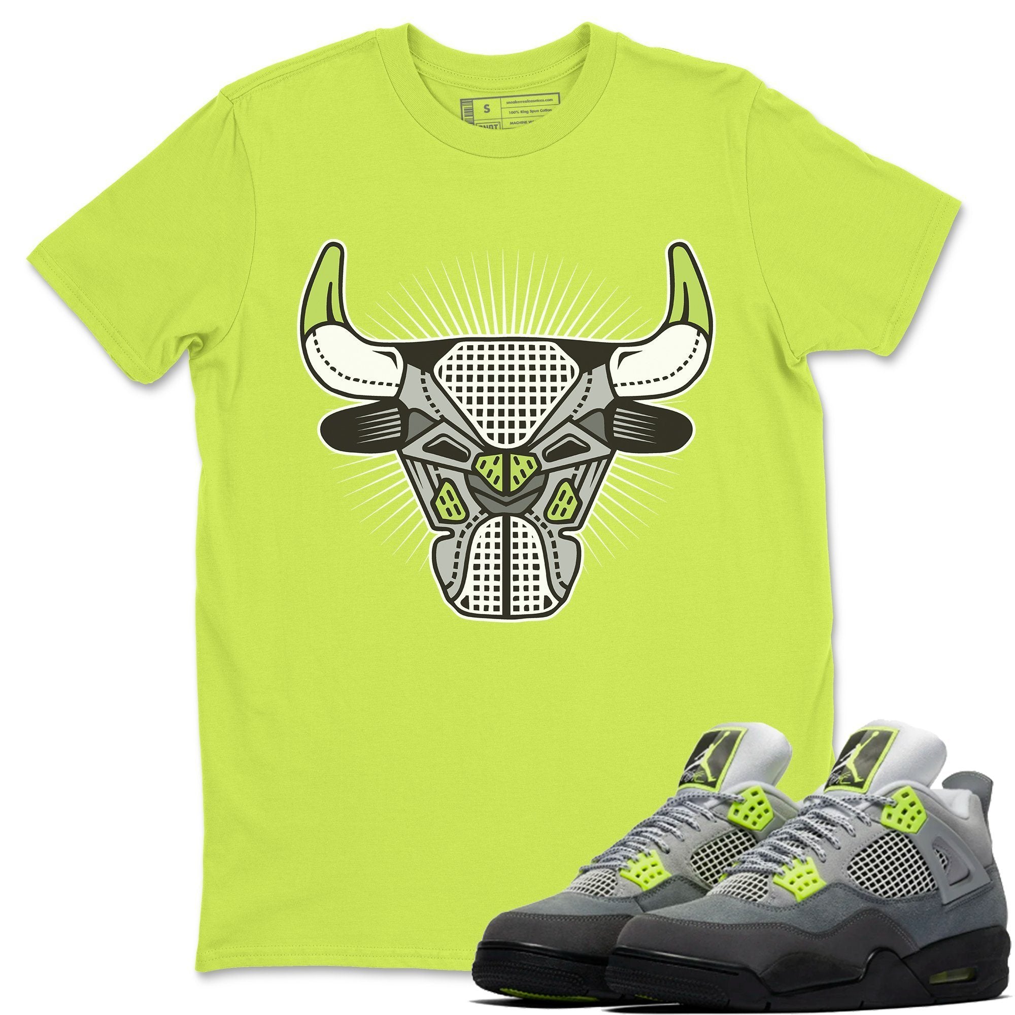Jordan 4 '95 Neon Shirt To Match Jordans Bull Head Sneaker Tees Jordan 4 '95 Neon Drip Gear Zone Sneaker Matching Clothing Unisex Shirts