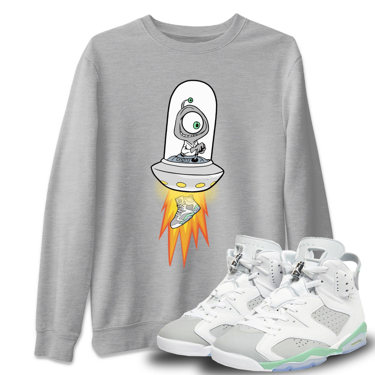 Jordan 6 Mint Foam Sneaker Matching T-Shirt Alien Sneaker Tees Jordan 6 Mint Foam Sneaker Release Tees Crew Neck Tees