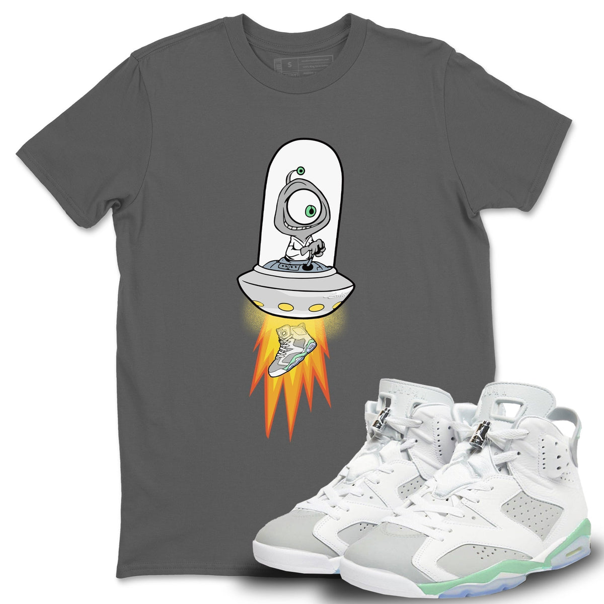 Jordan 6 Mint Foam Sneaker Matching T-Shirt Alien Sneaker Tees Jordan 6 Mint Foam Sneaker Release Tees Crew Neck Tees