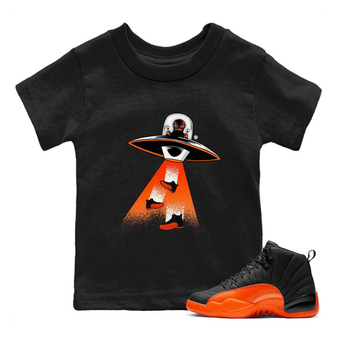 Air Jordan 12 Brilliant Orange Sneaker Match Tees Alien Thief Streetwear Sneaker Shirt 12s Brilliant Orange Tee Kids Shirts Black 1