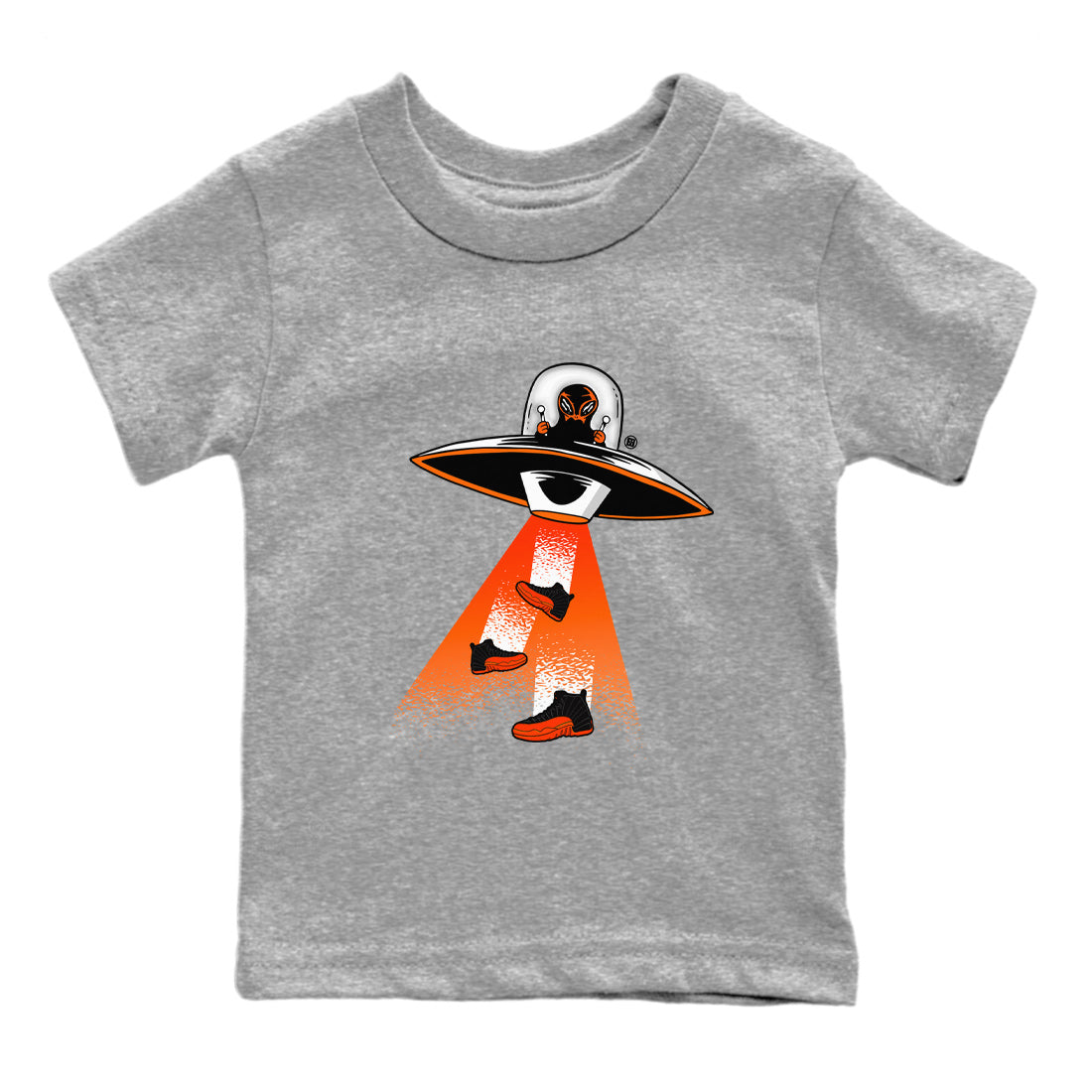 Air Jordan 12 Brilliant Orange Sneaker Match Tees Alien Thief Streetwear Sneaker Shirt 12s Brilliant Orange Tee Kids Shirts Heather Grey 2