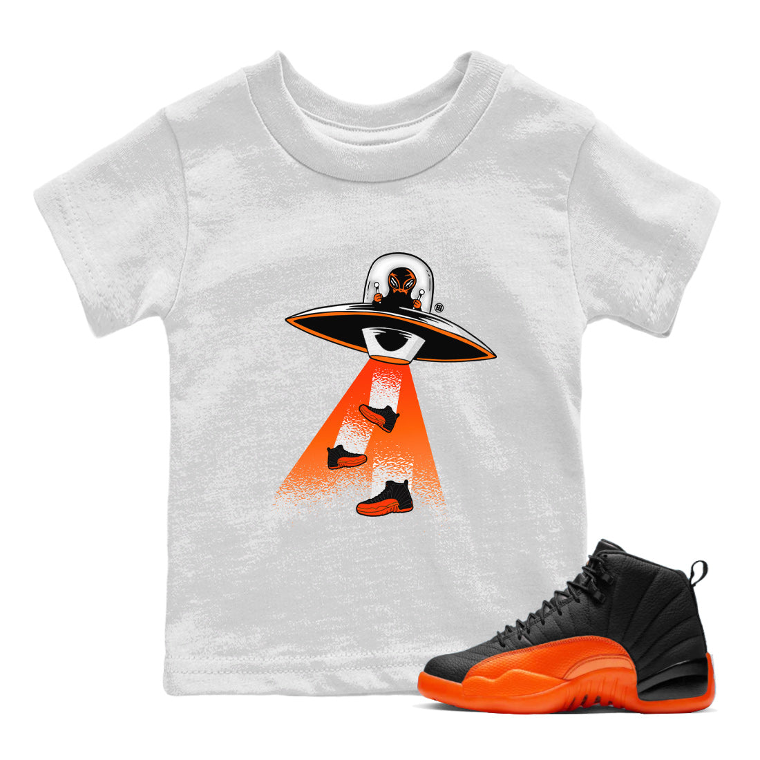 Air Jordan 12 Brilliant Orange Sneaker Match Tees Alien Thief Streetwear Sneaker Shirt 12s Brilliant Orange Tee Kids Shirts White 1