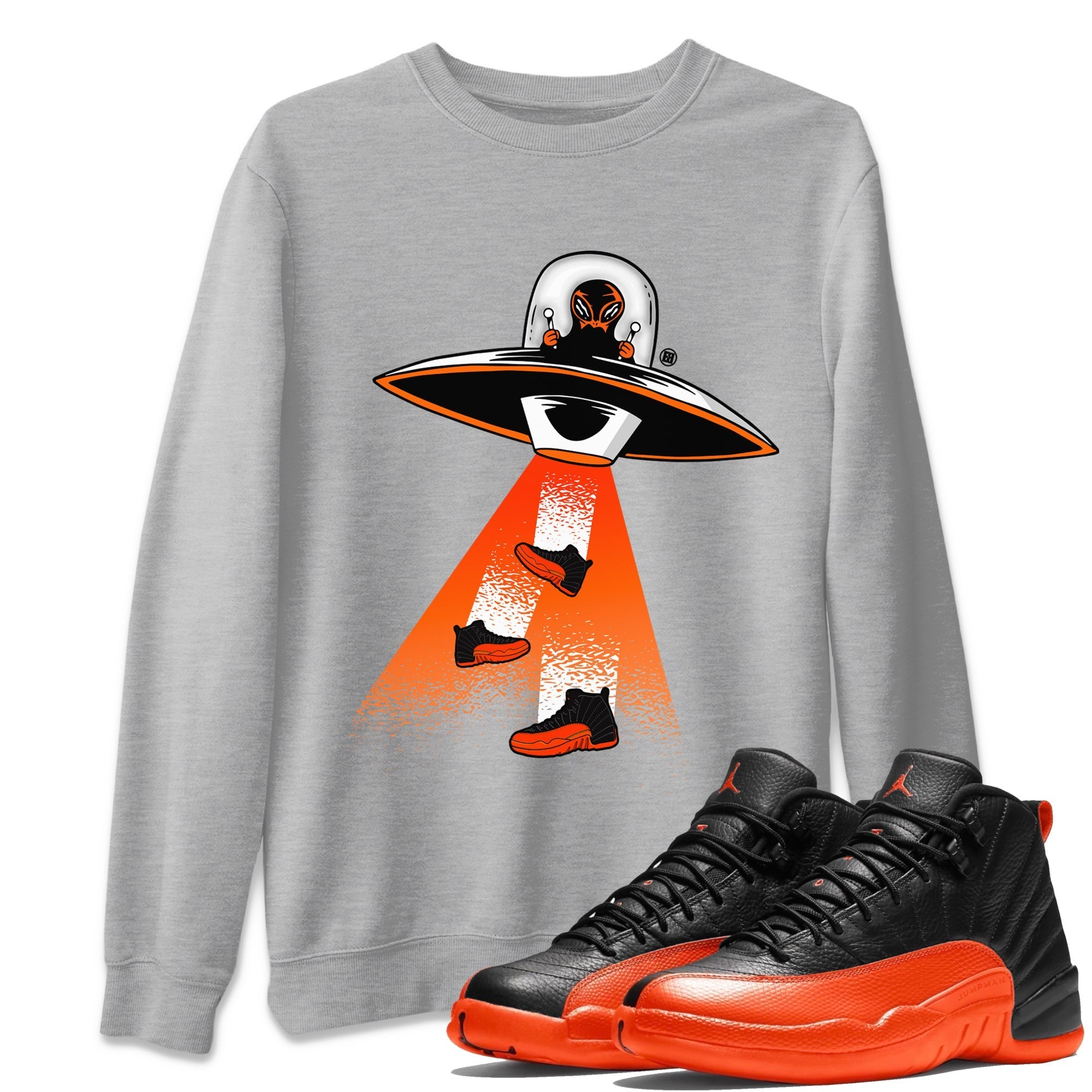 Air Jordan 12 Brilliant Orange Sneaker Match Tees Alien Thief Streetwear Sneaker Shirt 12s Brilliant Orange Tee Unisex Shirts Heather Grey 1