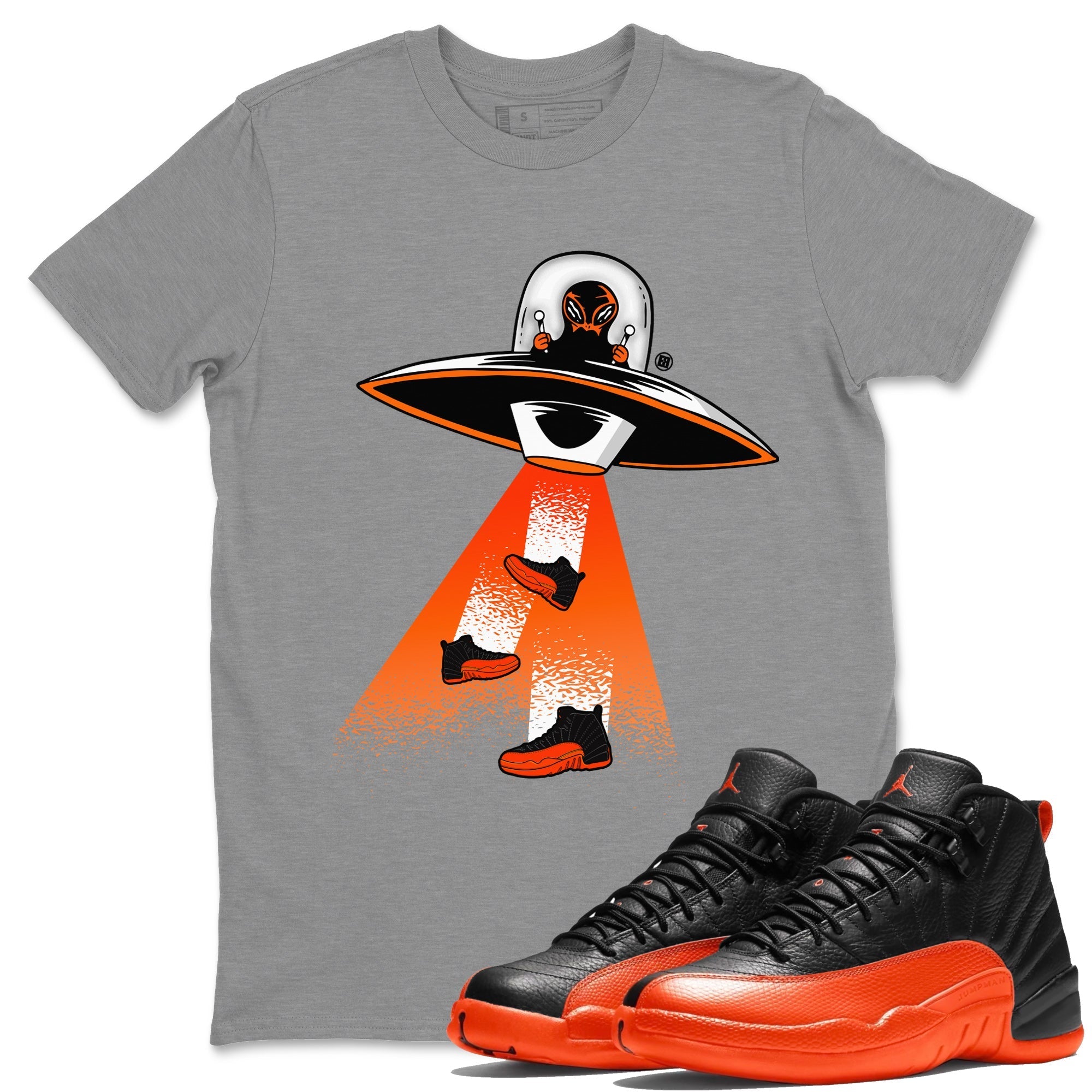 Air Jordan 12 Brilliant Orange Sneaker Match Tees Alien Thief Streetwear Sneaker Shirt 12s Brilliant Orange Tee Unisex Shirts Heather Grey 1
