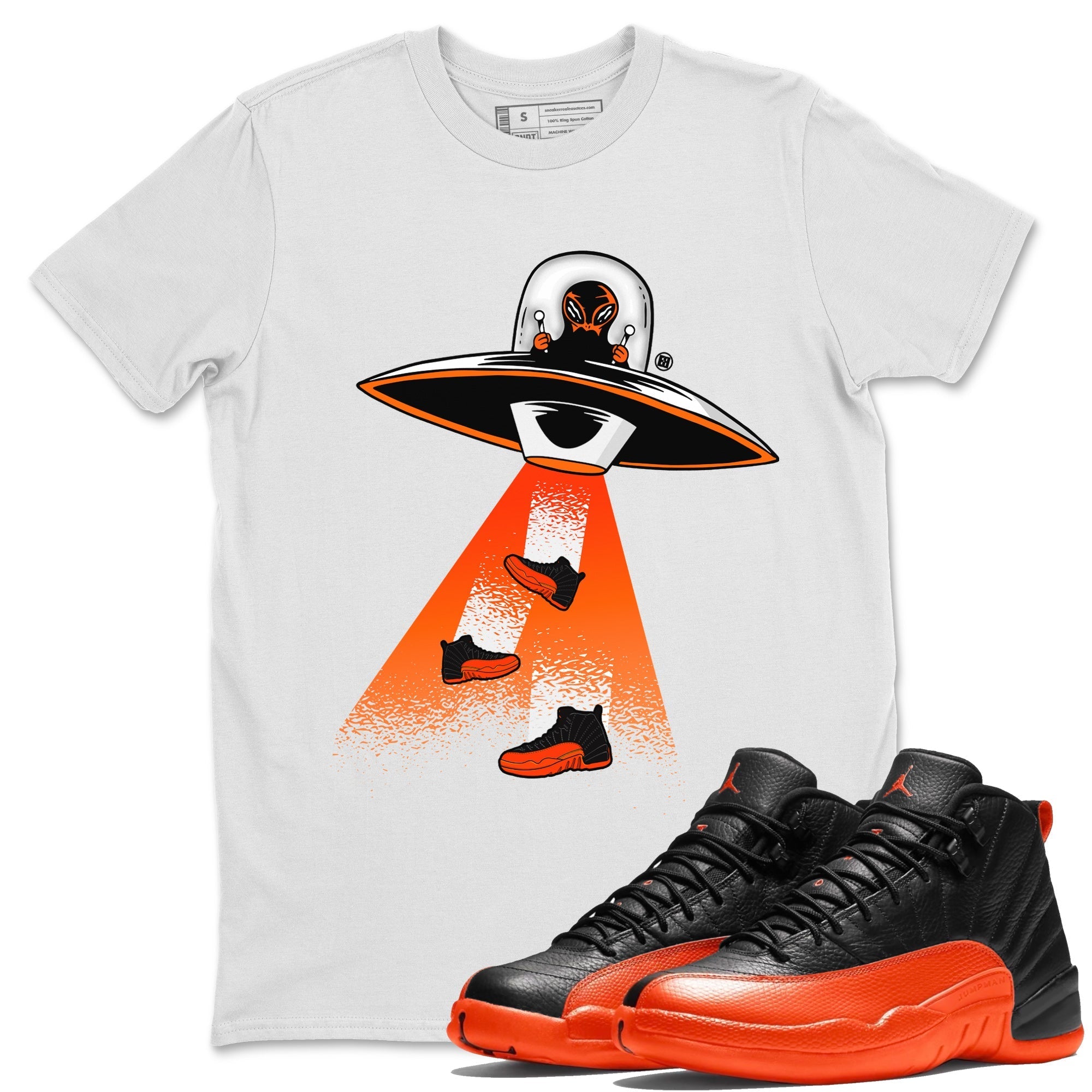 Air Jordan 12 Brilliant Orange Sneaker Match Tees Alien Thief Streetwear Sneaker Shirt 12s Brilliant Orange Tee Unisex Shirts White 1
