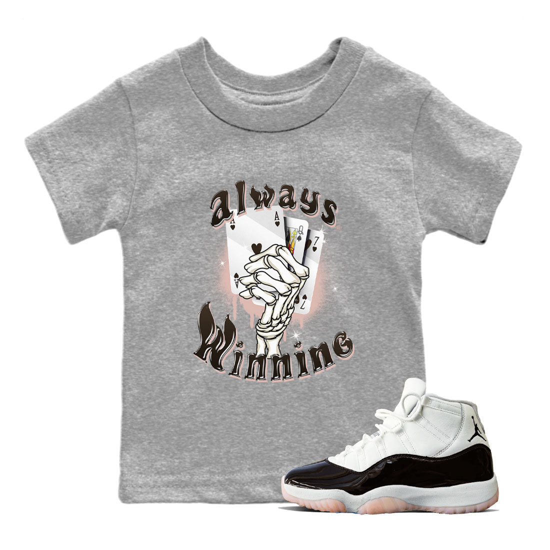 Jordan 11 WMNS Neapolitan shirt to match jordans Always Winning sneaker matching t-shirts and clothing Air Jordan 11 Neapolitan Drip Gear Zone Youth Kids Toddler Heather Grey 1 T-Shirt