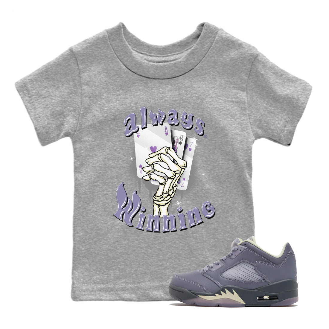 Air Jordan 5 Indigo Haze Sneaker Match Tees Always Winning 5s Indigo Haze Tee Sneaker Release Tees Kids Shirts Heather Grey 1